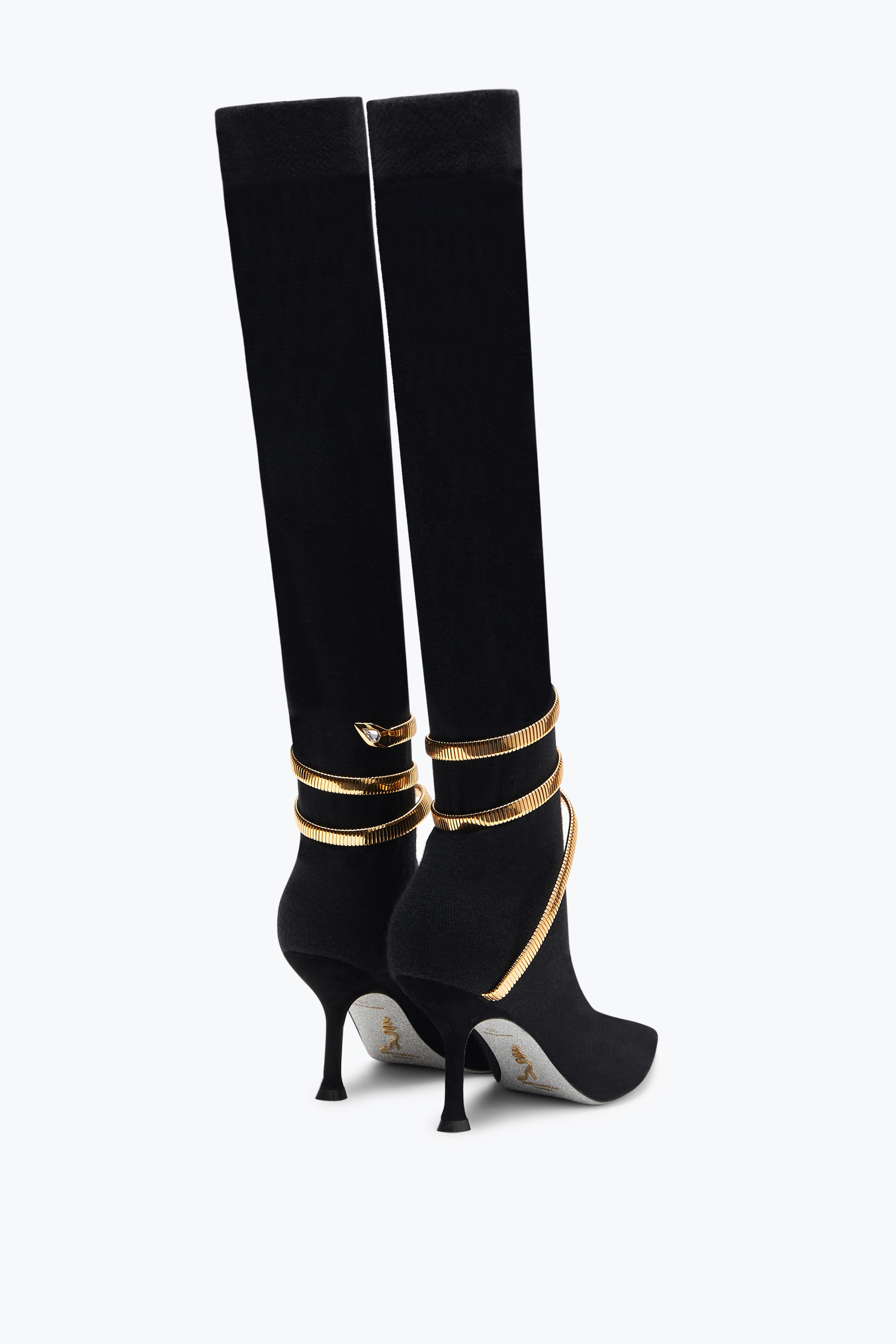 René Caovilla Juniper Black And Gold Soft Boot 80 In Black