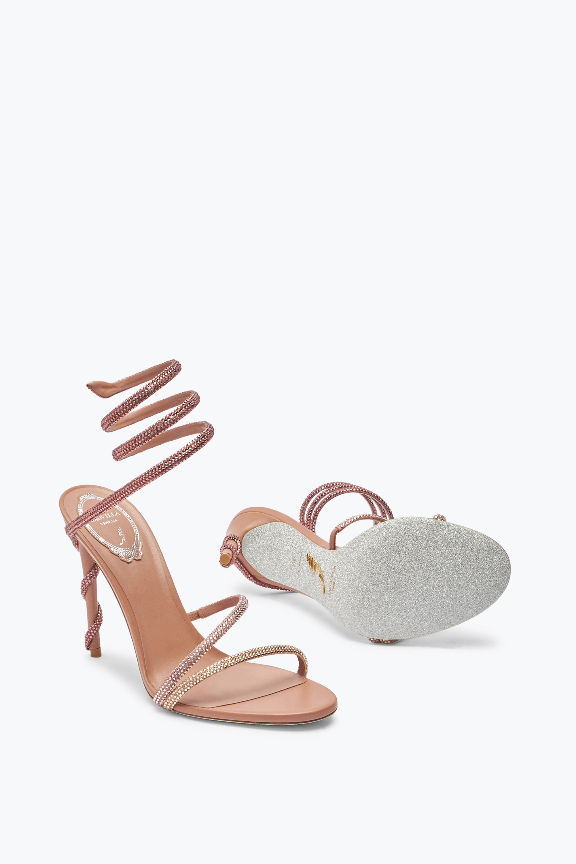 René Caovilla Margot Crystal Powder Pink Sandal 105