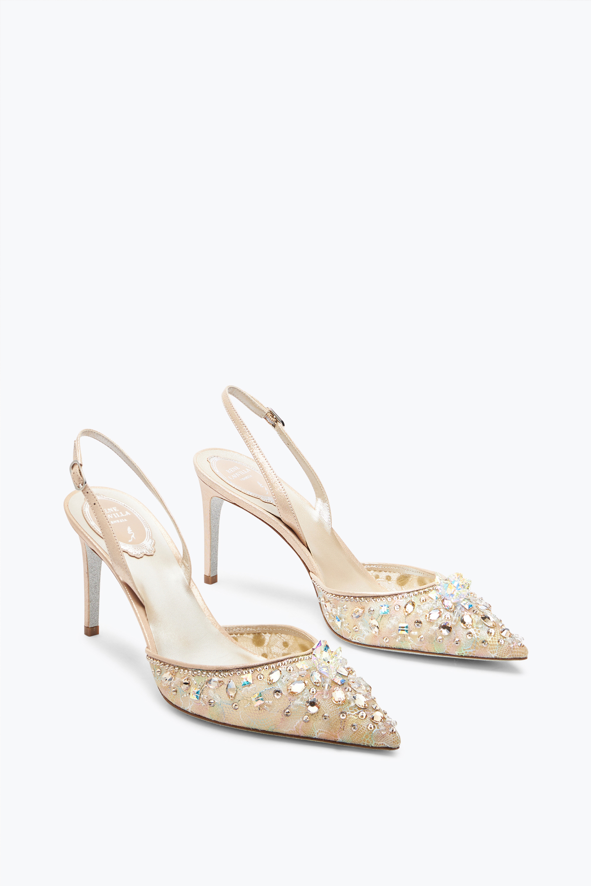 René Caovilla Cinderella Honey Slingback With Crystals 80