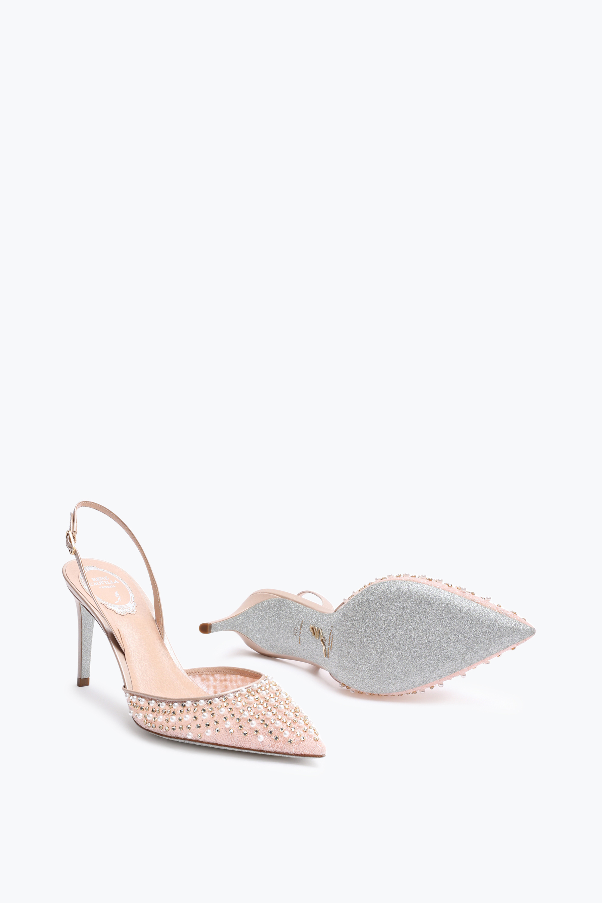 René Caovilla Aretha 80 Embellished Slingback Mesh Pumps