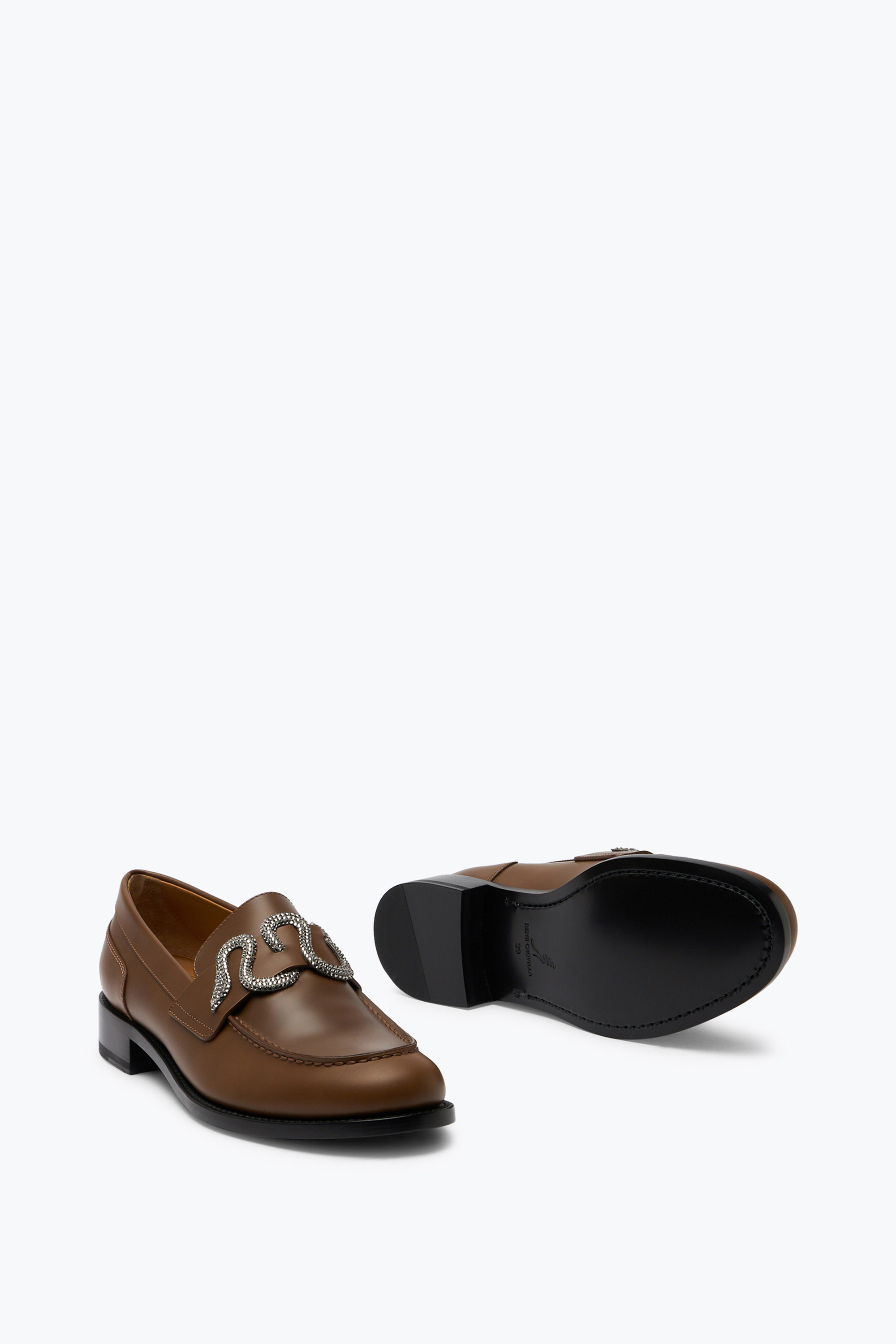 Shop René Caovilla Morgana Brown Loafer With Silver Crystal 20