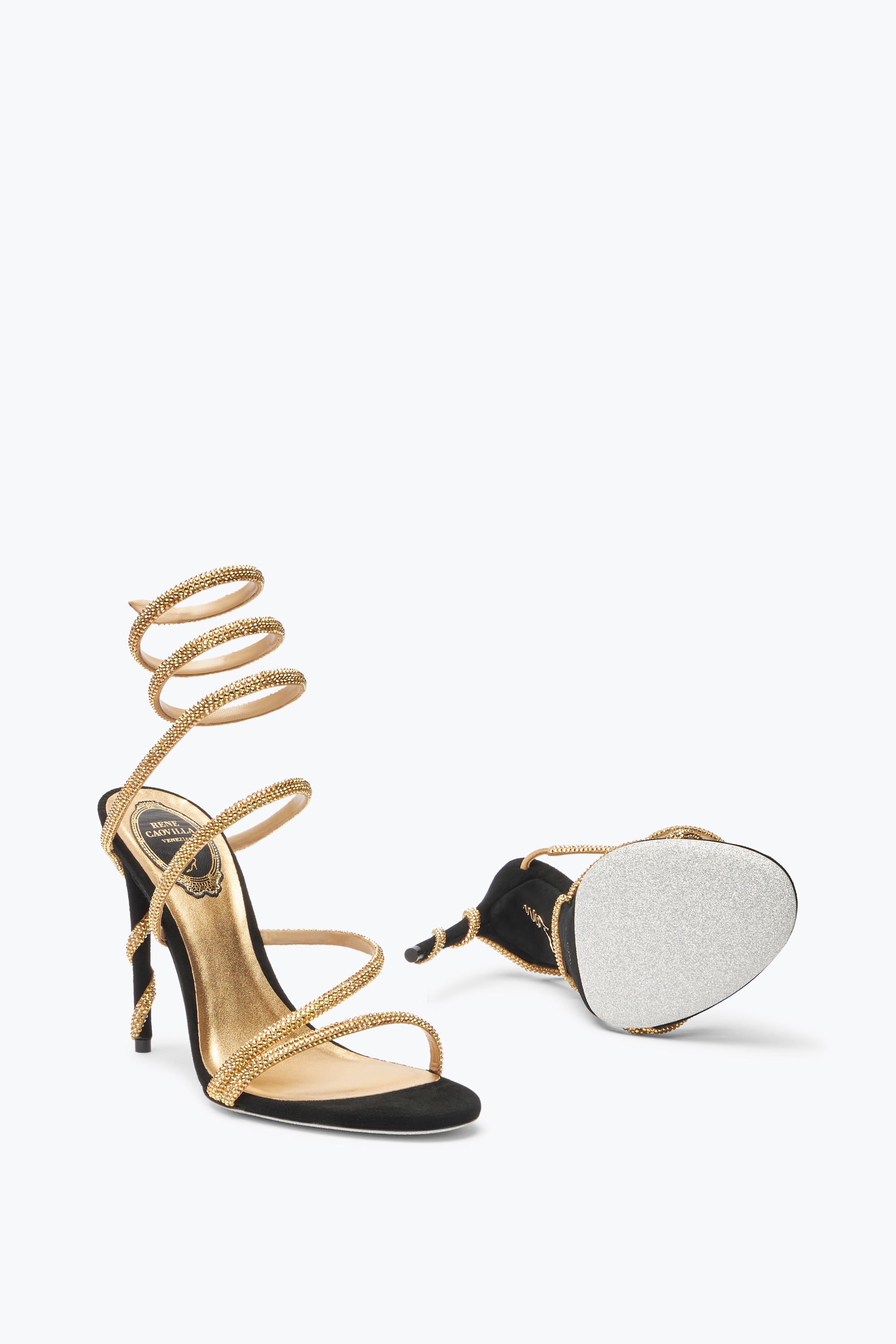René Caovilla Crystal-embellished Stiletto Sandals With Spiraled Strap
