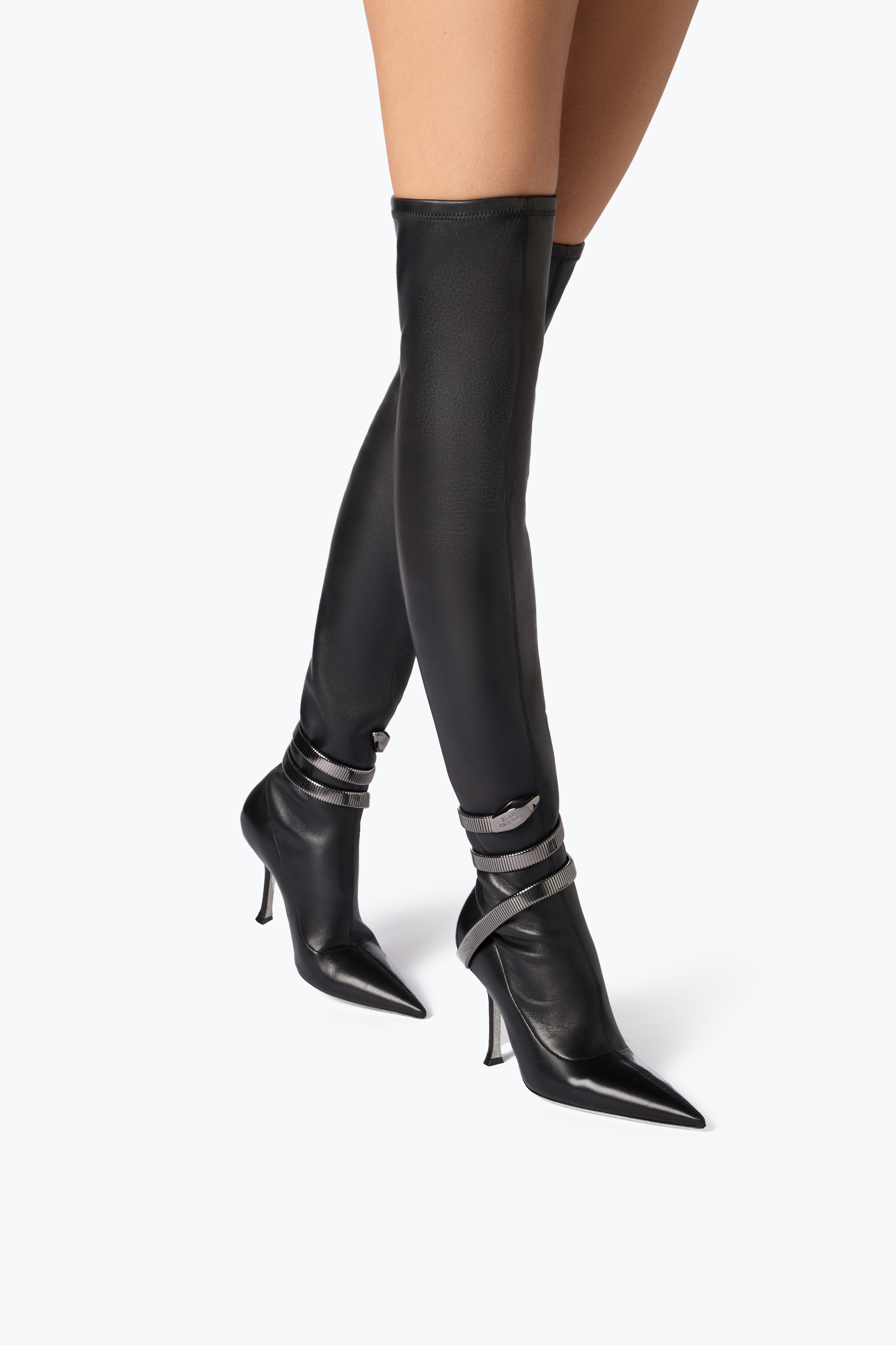 René Caovilla Juniper Black Cuissard Boot 105 In Animal Print