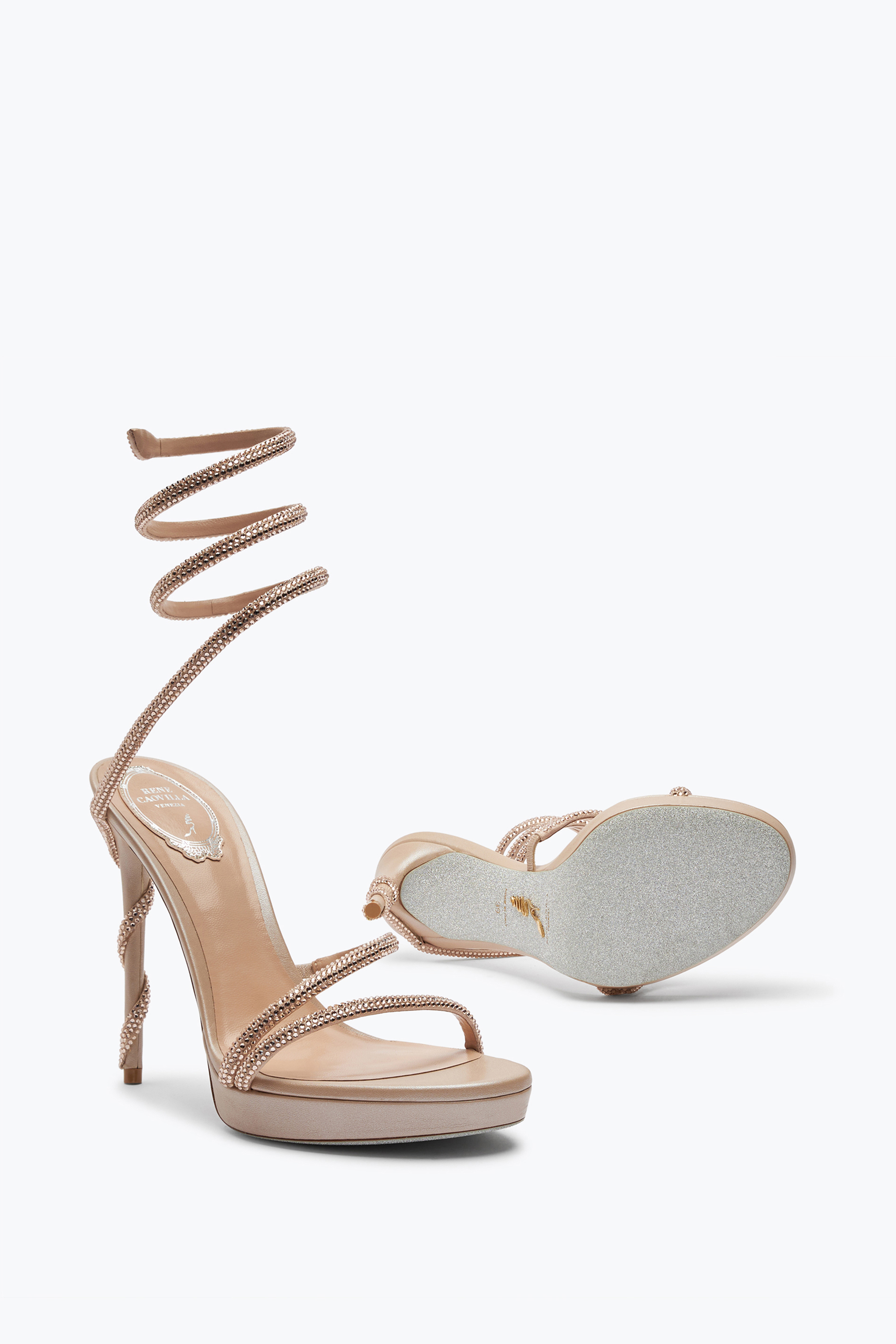 Shop René Caovilla Margot Crystal Eggshell Platform Sandal 120