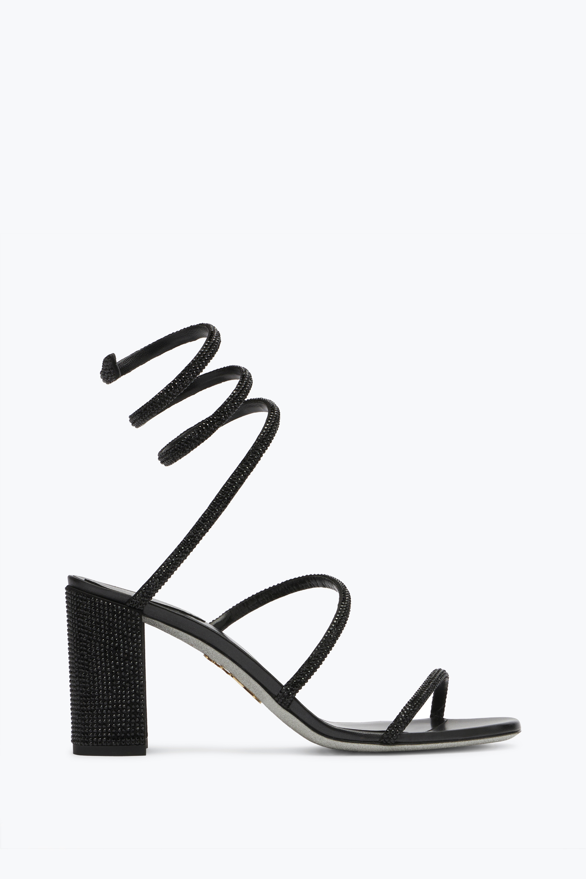 René Caovilla Cleo Block-heeled Crystal Black Sandal 80