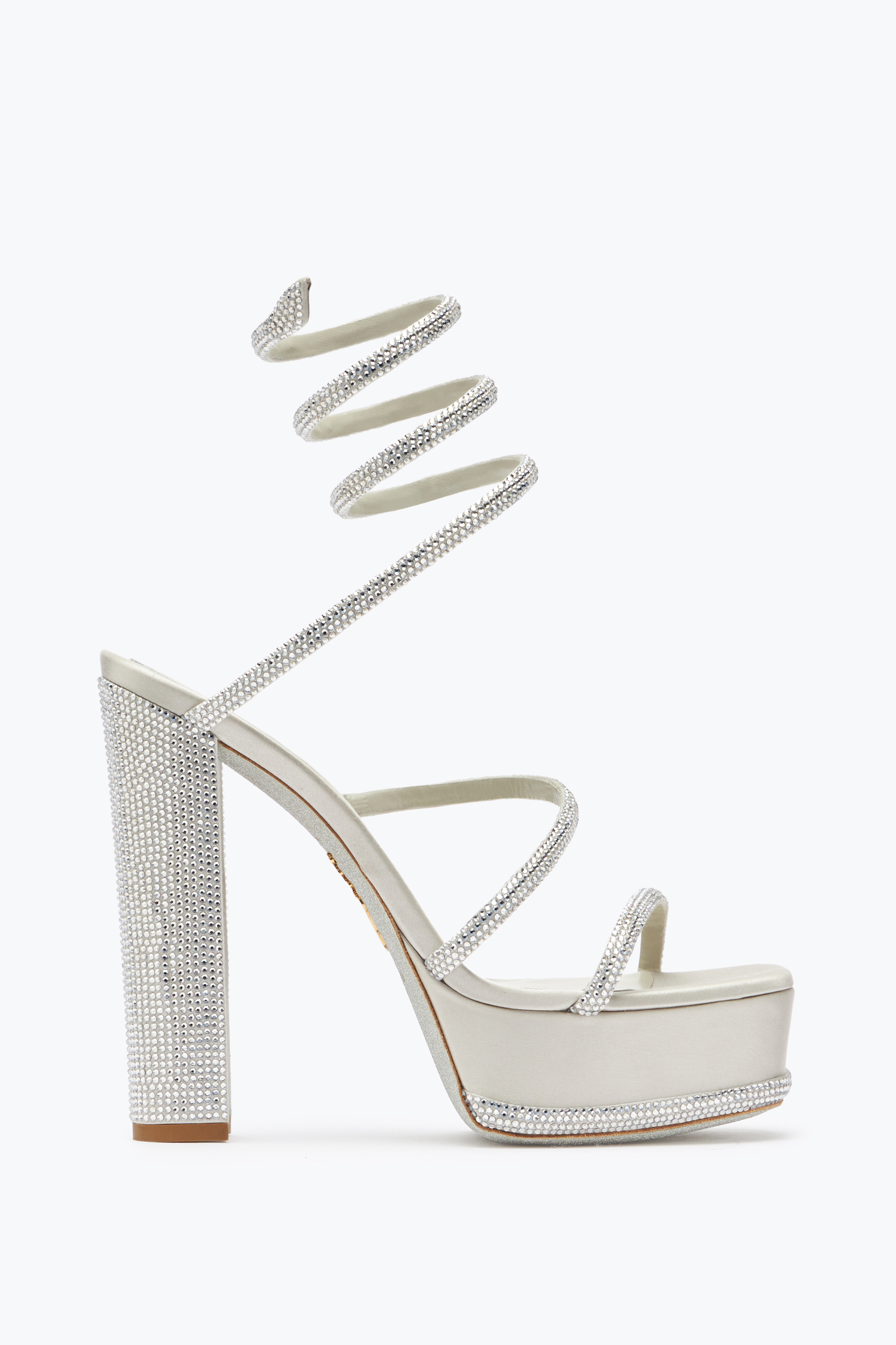 RENÉ CAOVILLA CLEO CRYSTAL SILVER PLATFORM SANDAL 130 