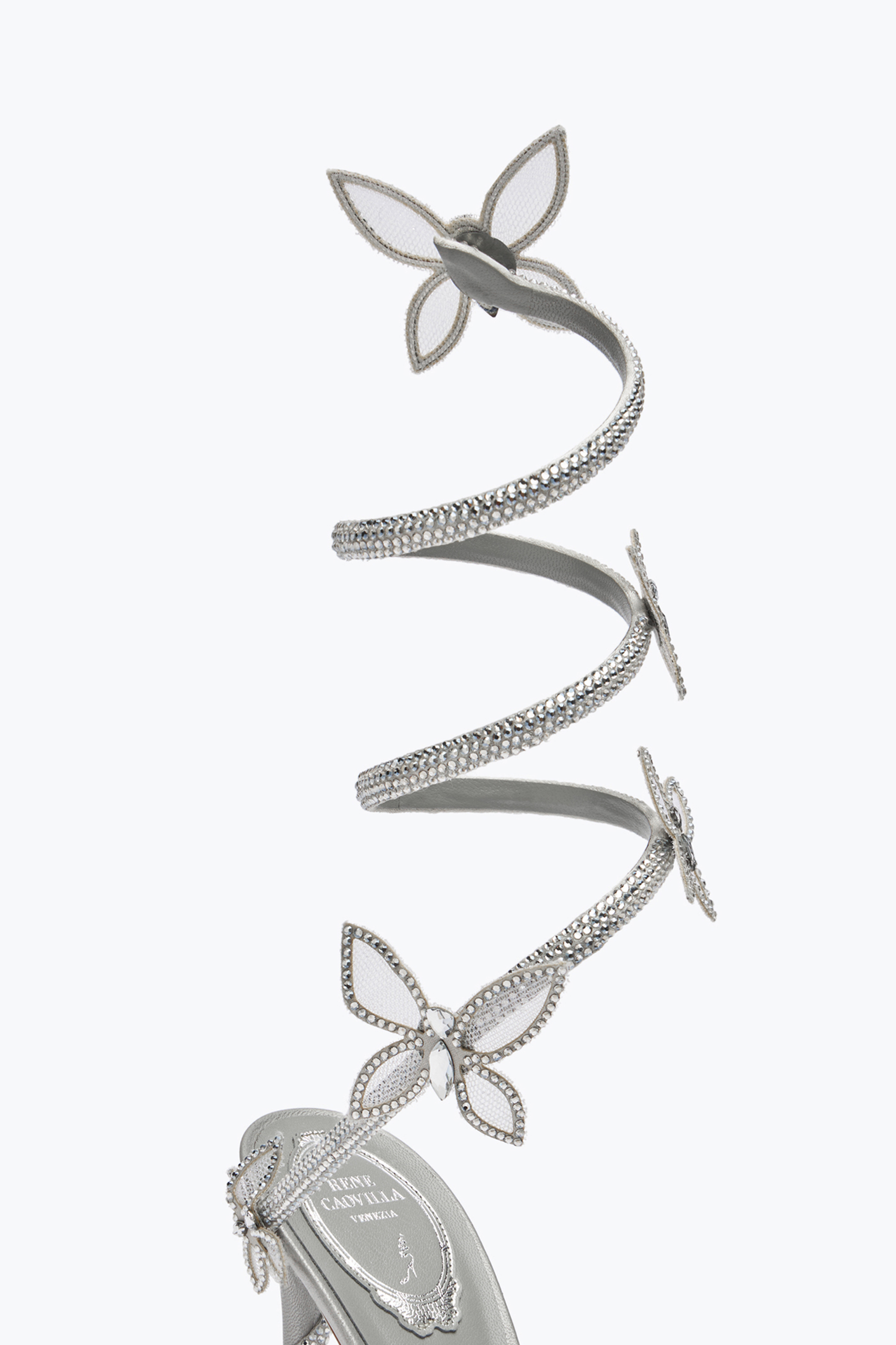 René Caovilla Margot Silver Sandal With Butterflies And Crystals 105