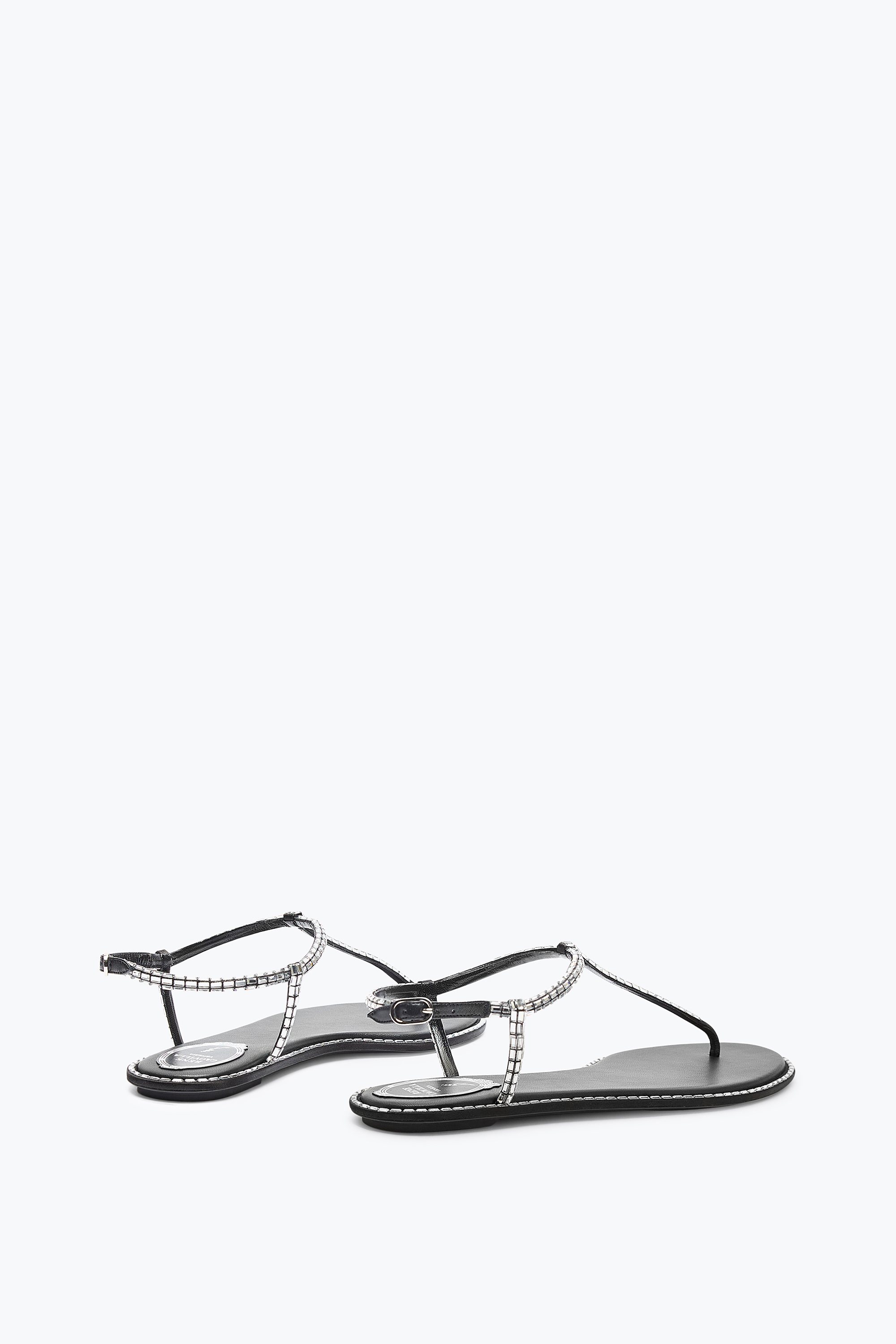 René Caovilla Diana Black Sandal With Crystal Baguette