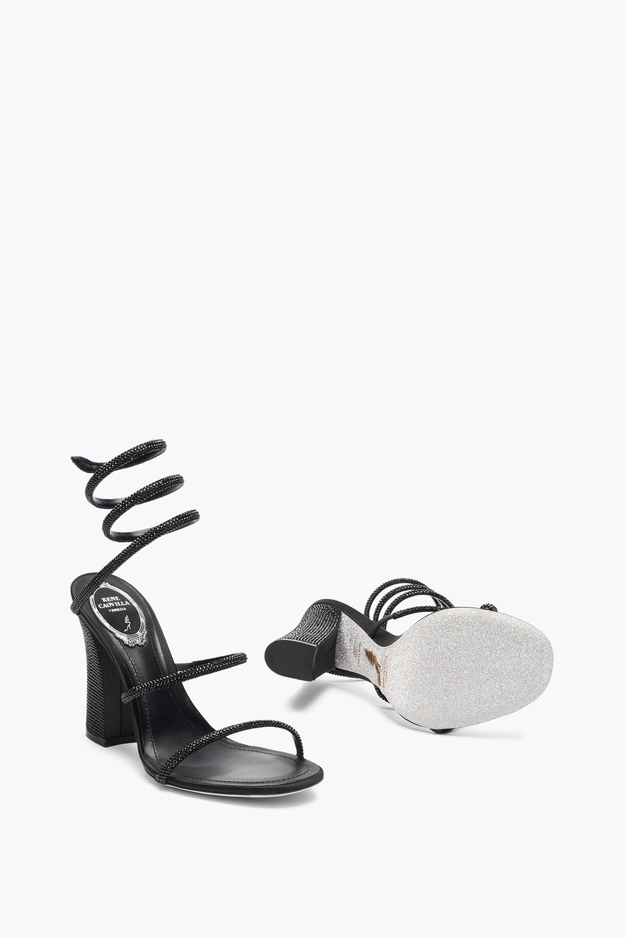 René Caovilla Cleo Total Black Sandal With Soul Heel 105