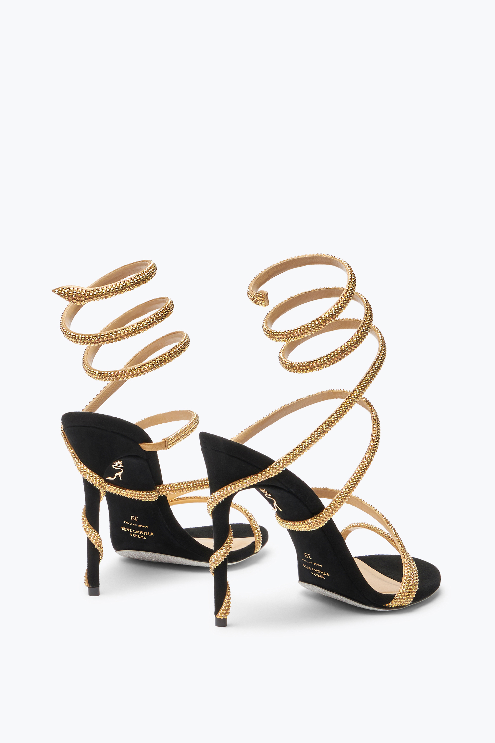 René Caovilla Crystal-embellished Stiletto Sandals With Spiraled Strap