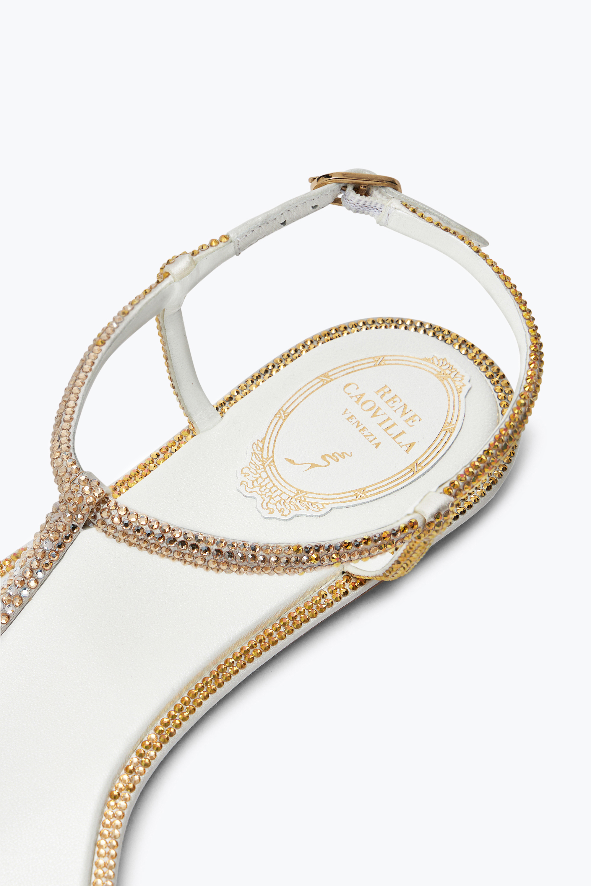 René Caovilla Diana Ivory Sandal With Gold And Silver Crystals 10 In White