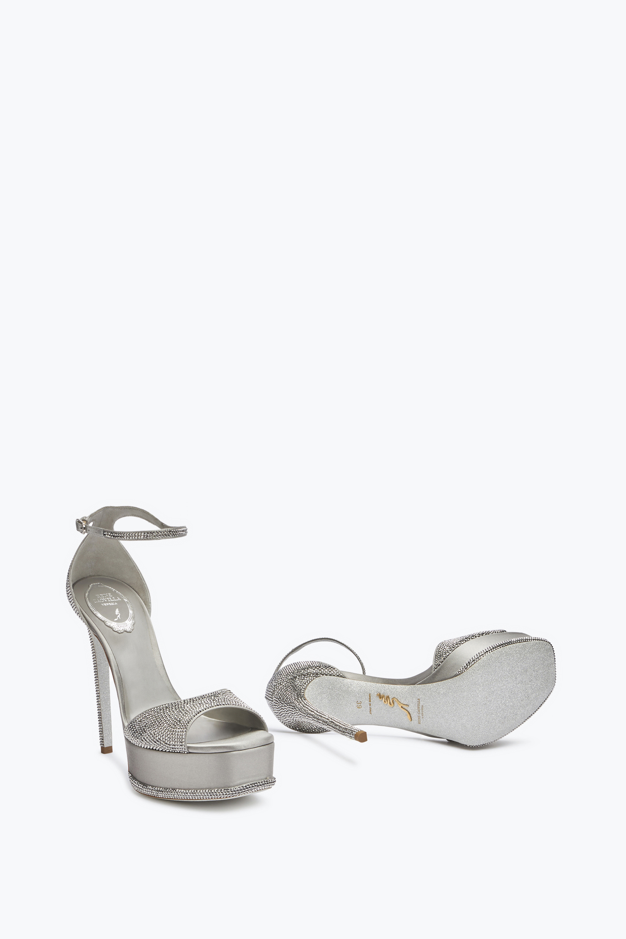 Shop René Caovilla Anastasia Crystal Pearl Gray Platform Sandal 130