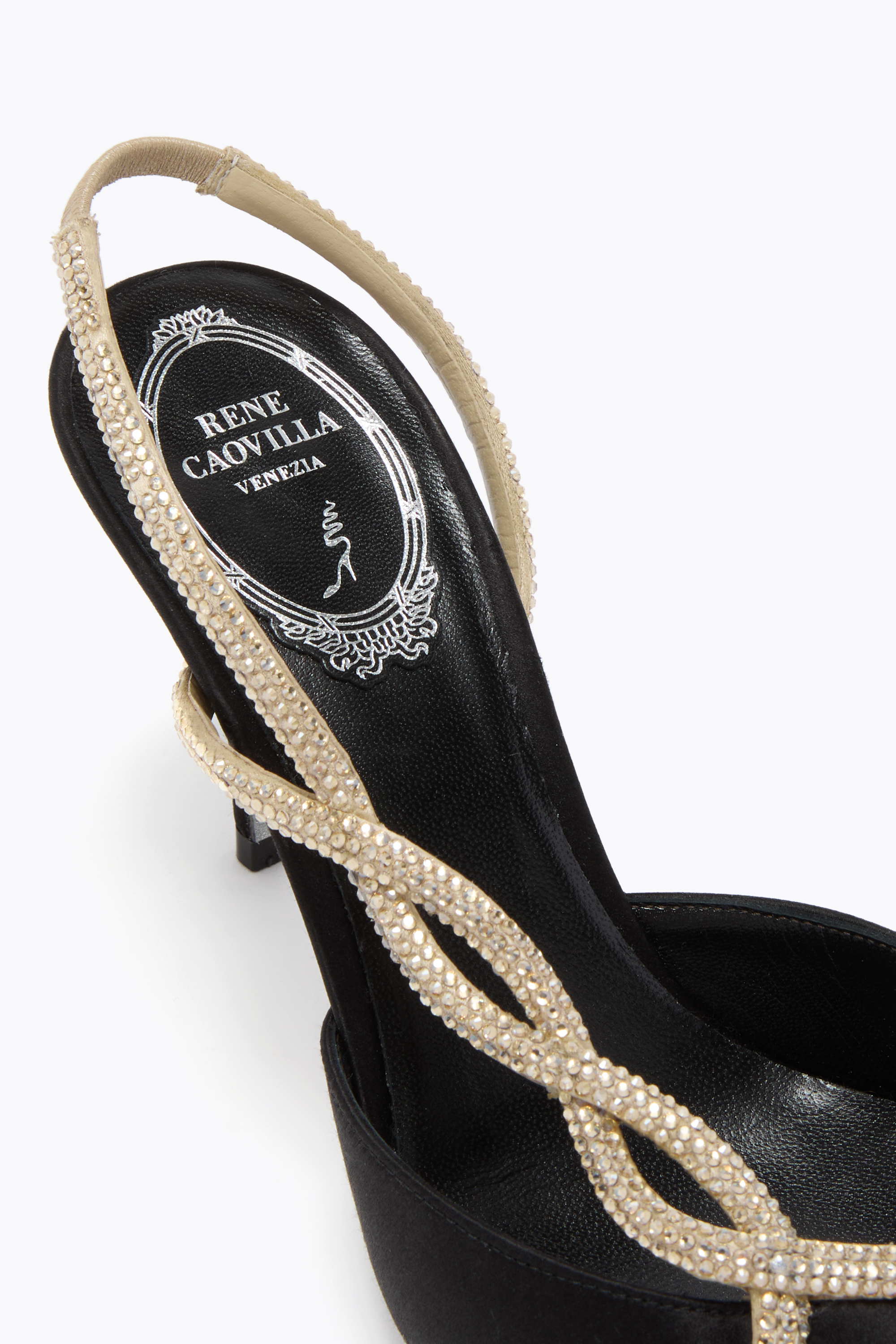 René Caovilla Braid Black And Gold Slingback 80 In Black