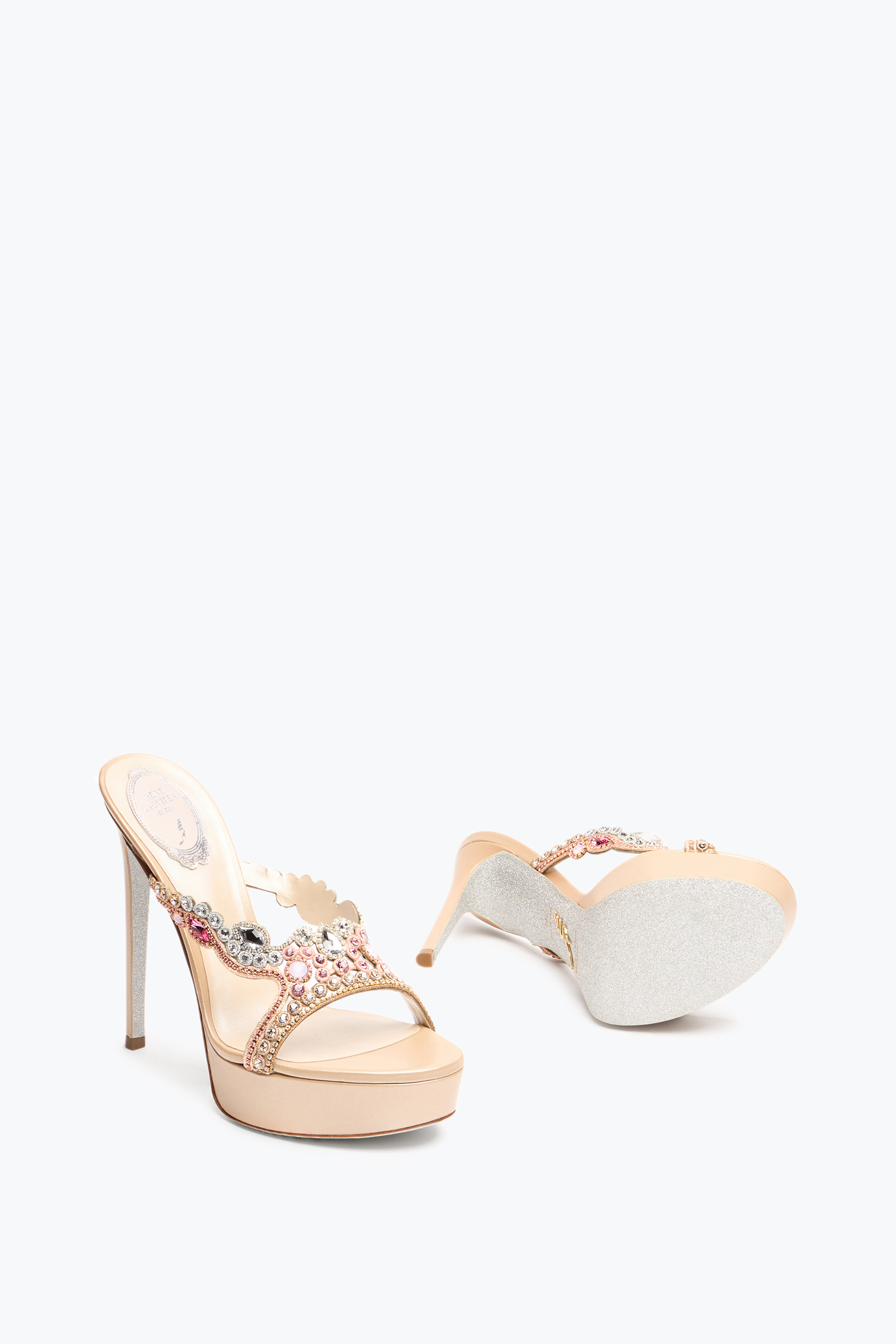 René Caovilla Giulienne Nude Mule Sandal With Platform 130