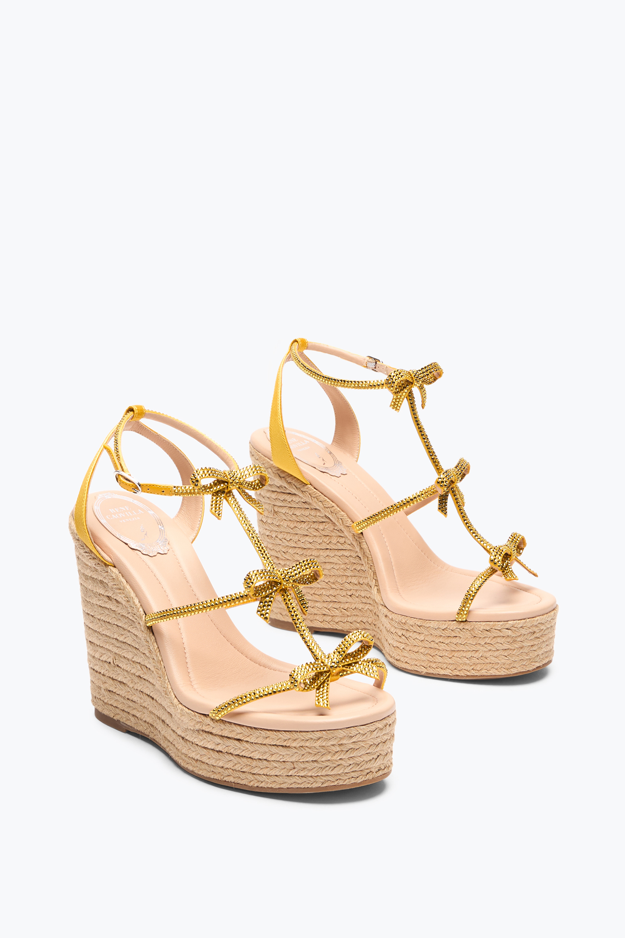 René Caovilla Caterina Yellow Wedge Sandal 120