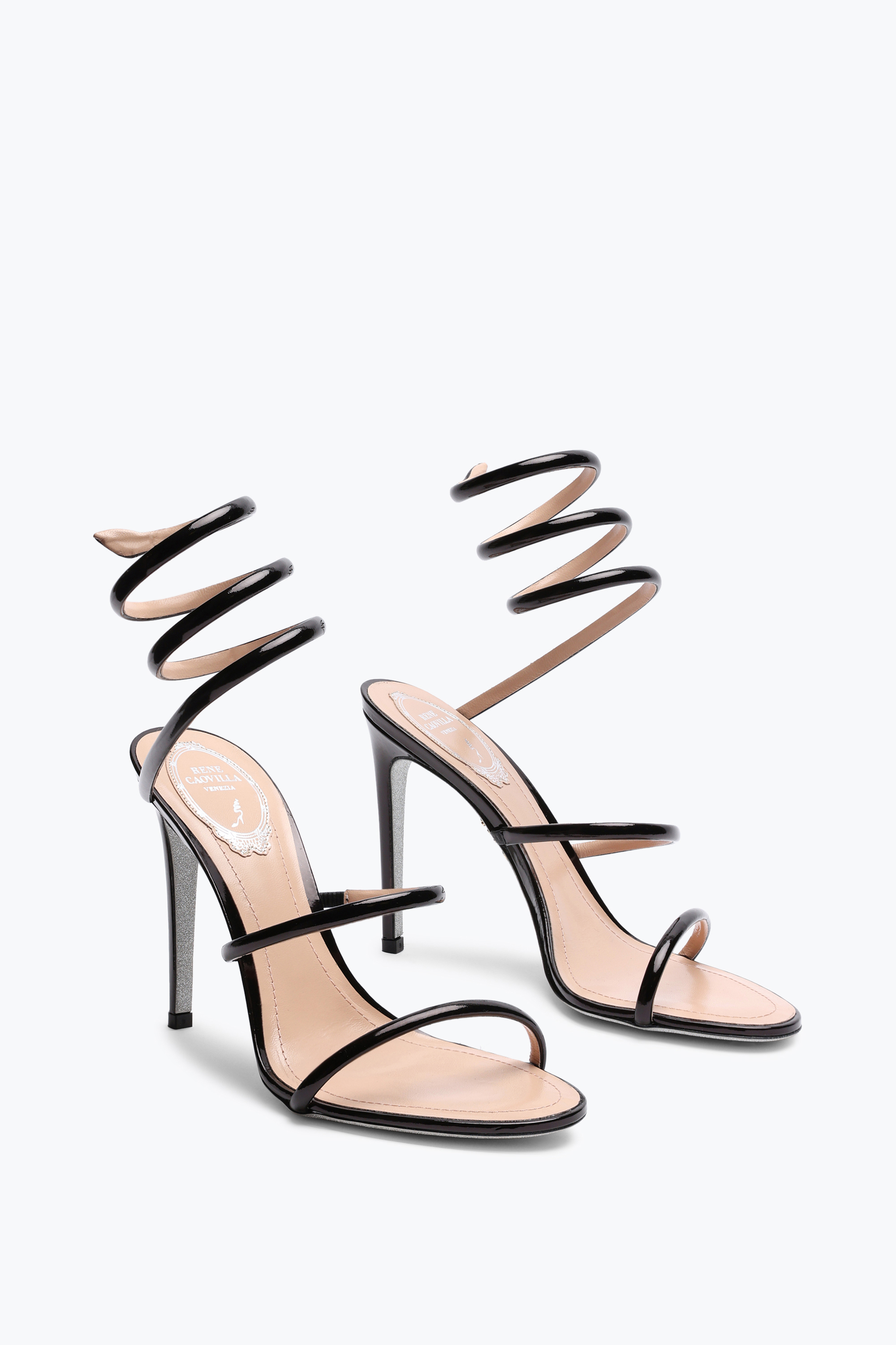 René Caovilla Womens Black Minimal Cleo 105 Spiral-strap Leather Heeled Sandals