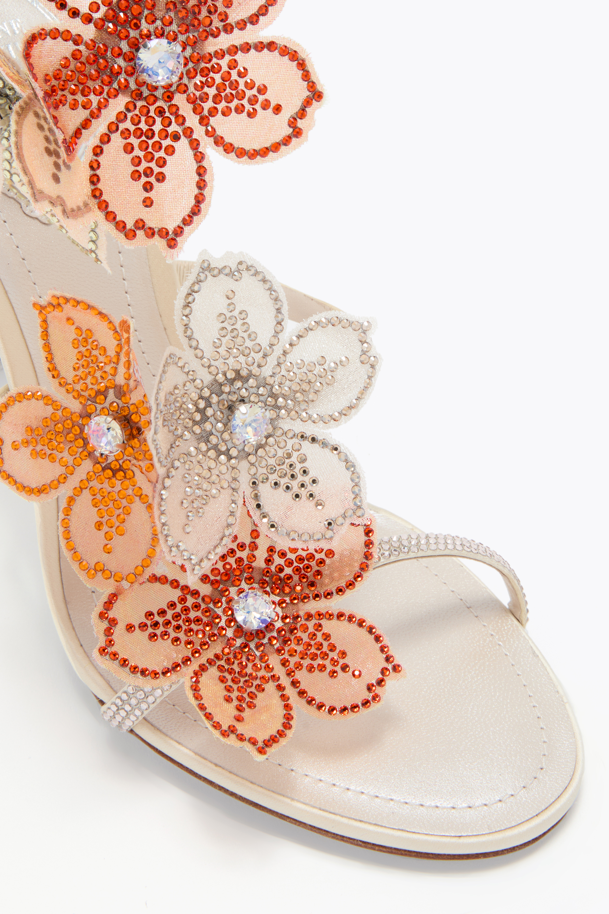 René Caovilla Peach Flower Ivory And Orange Sandal 105 In Multi