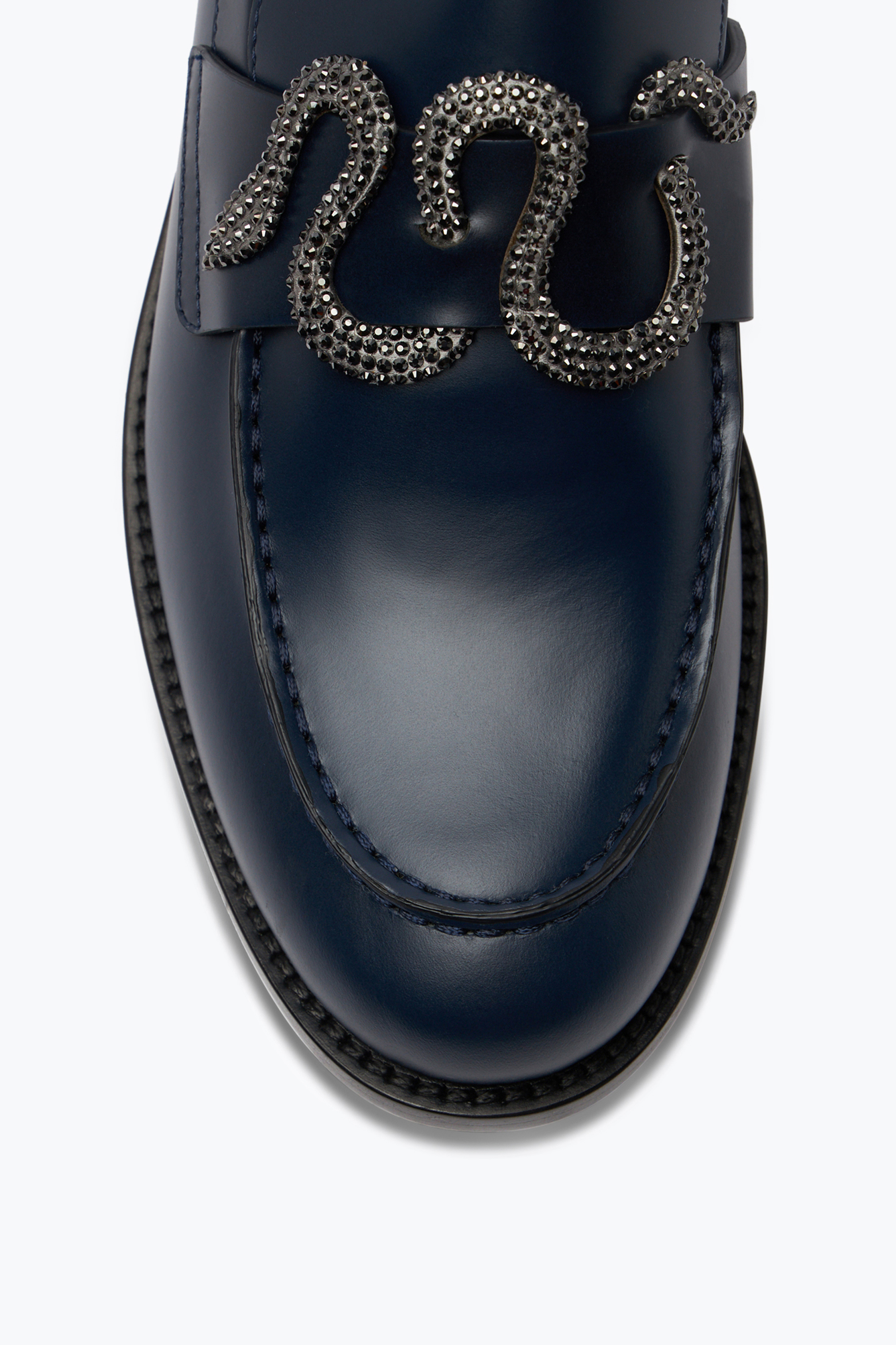 Shop René Caovilla Morgana Blue Loafer With Black Matte Crystal 20