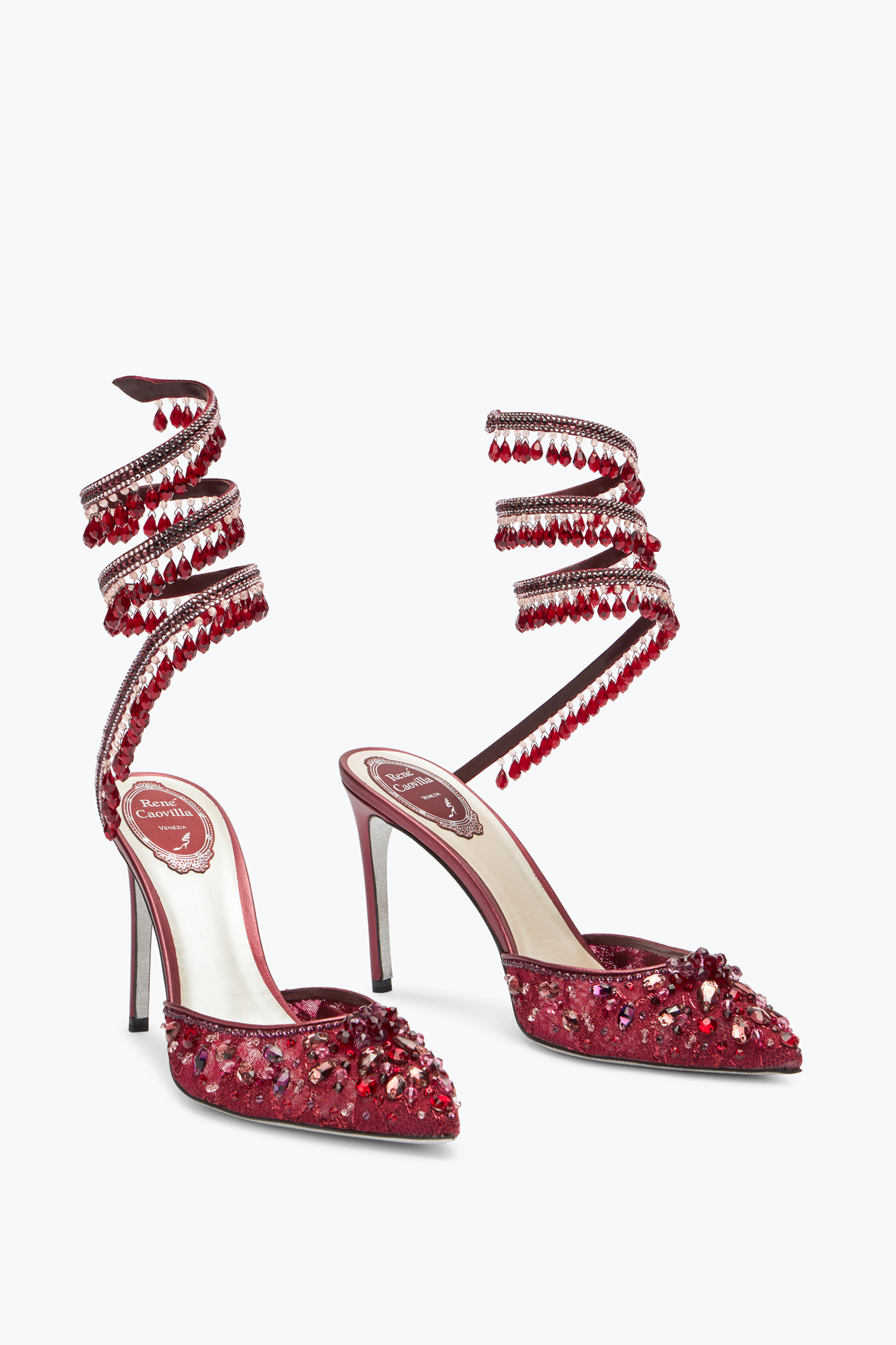 René Caovilla Chandelier Crystal Ruby Red Pump 100