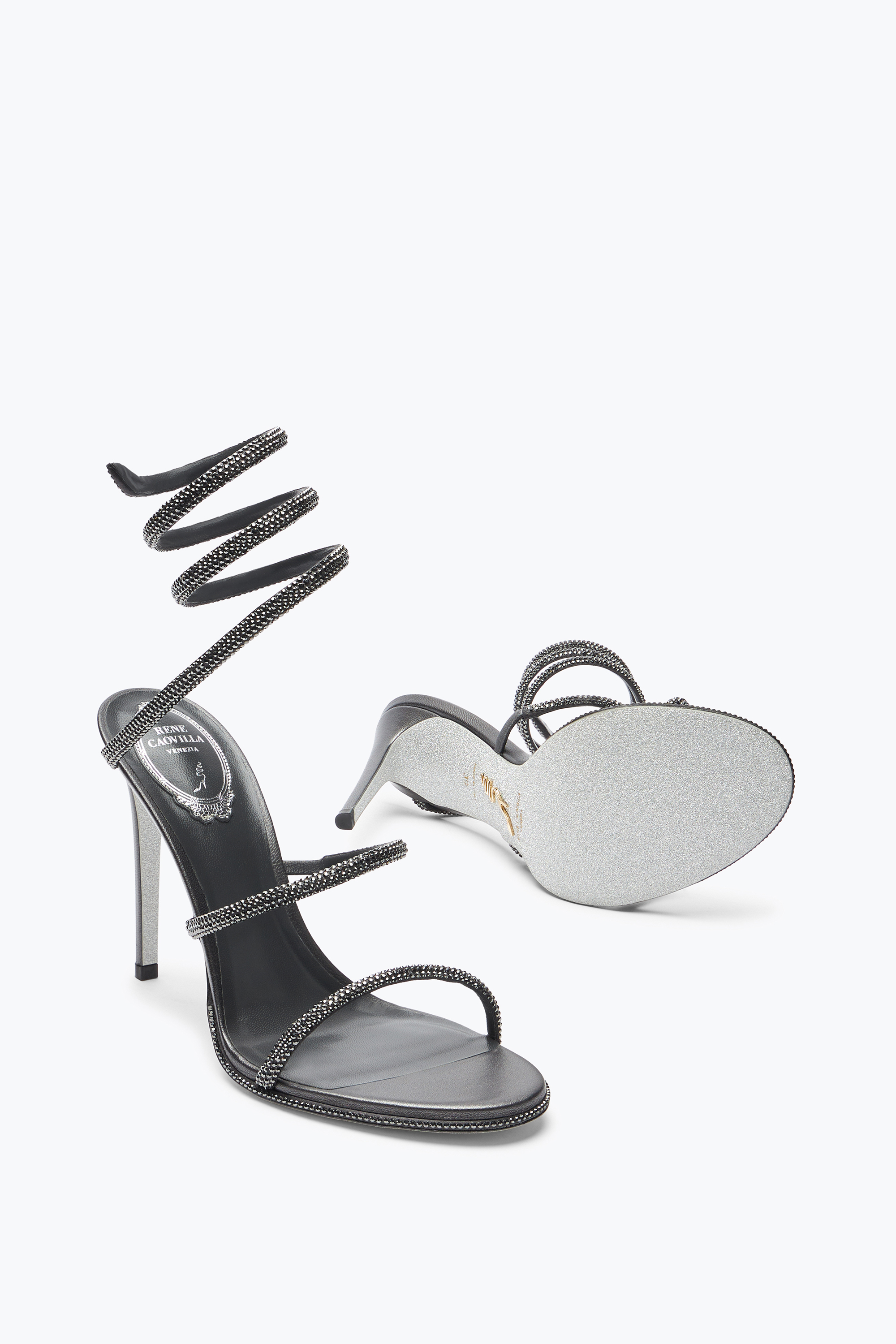 René Caovilla Cleo Anthracite Sandal With Crystals 105