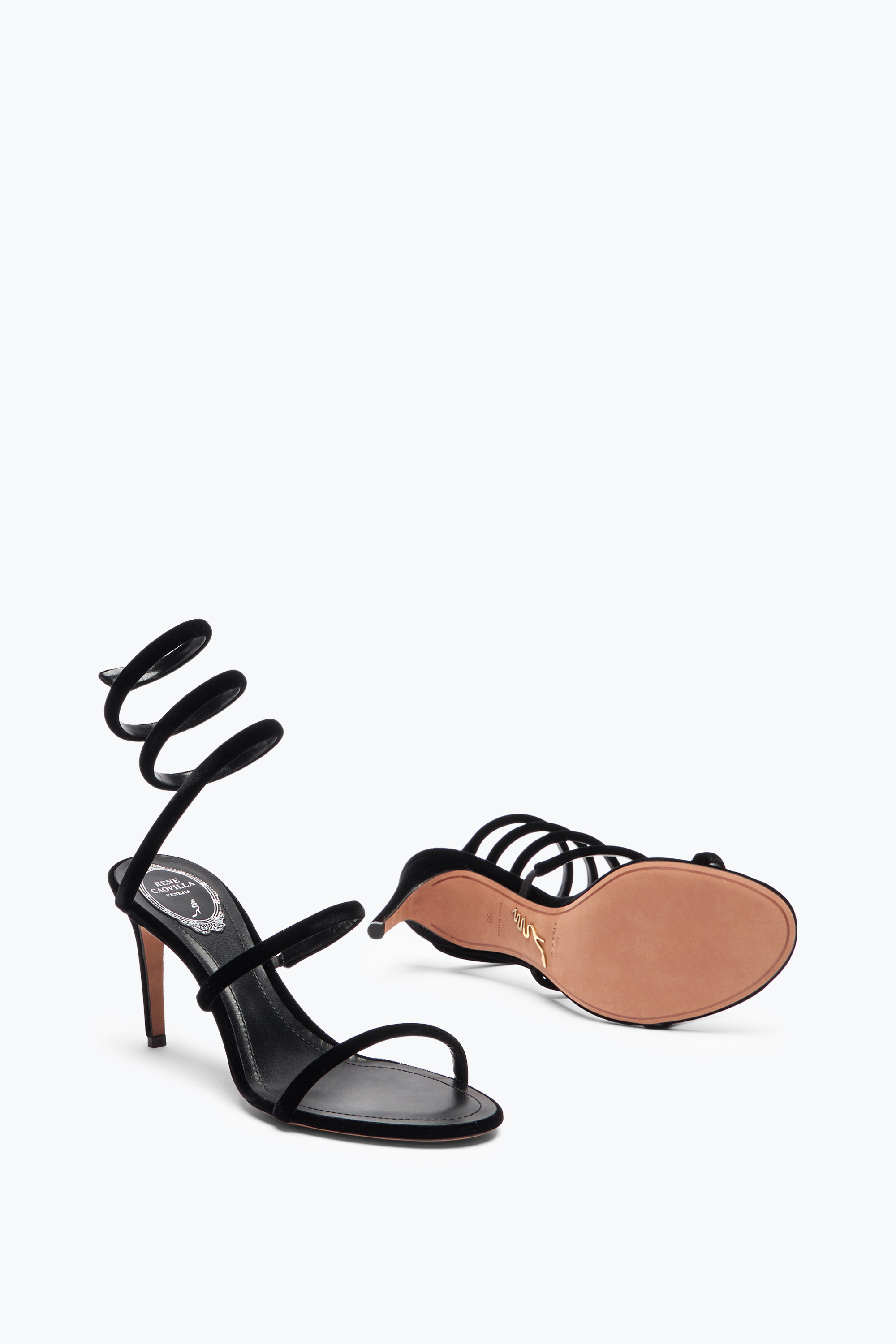 René Caovilla Cleo Black Velvet Sandal 80 In Black