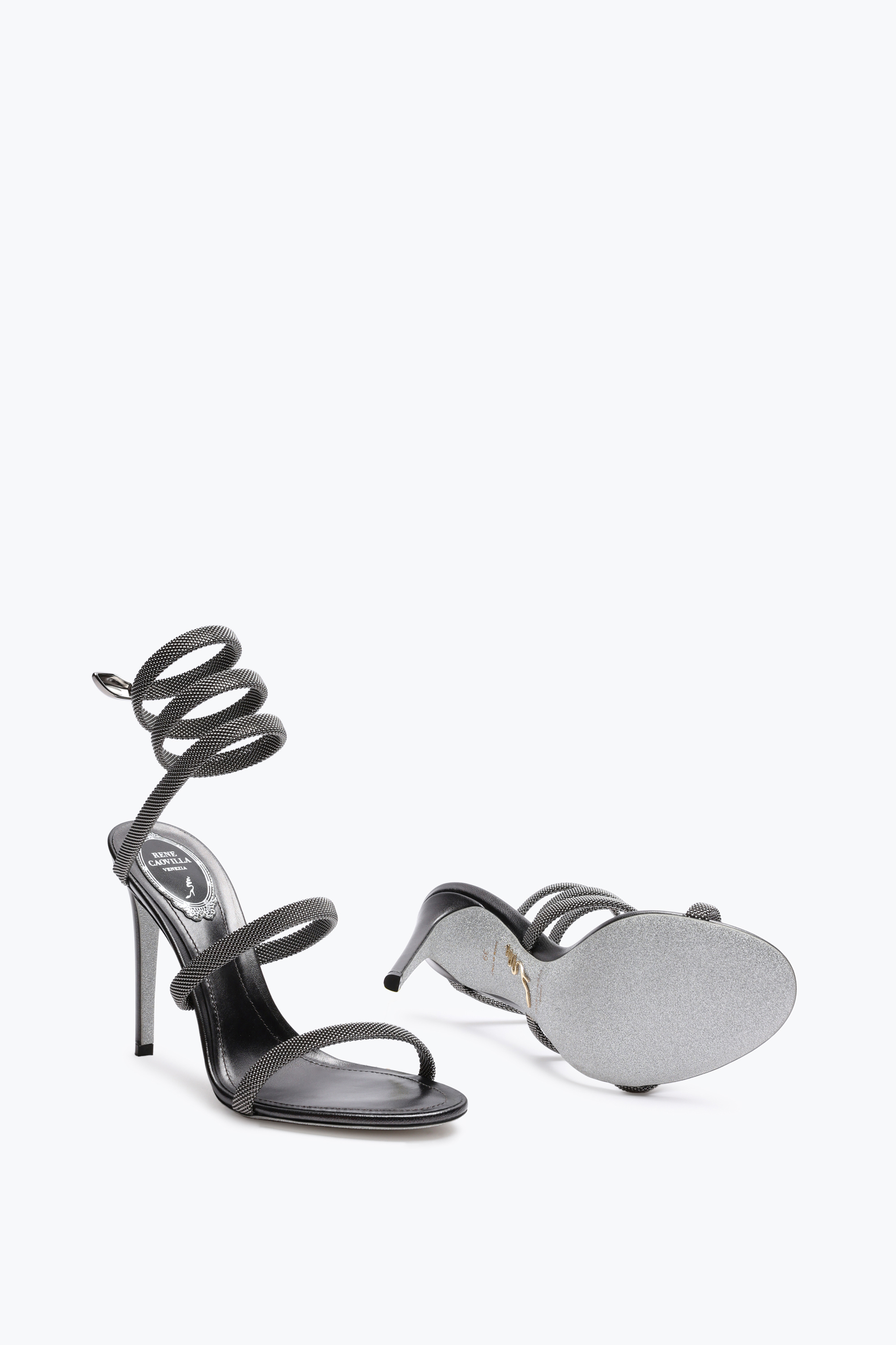 René Caovilla Trigold Cleo Anthracite Sandal 105