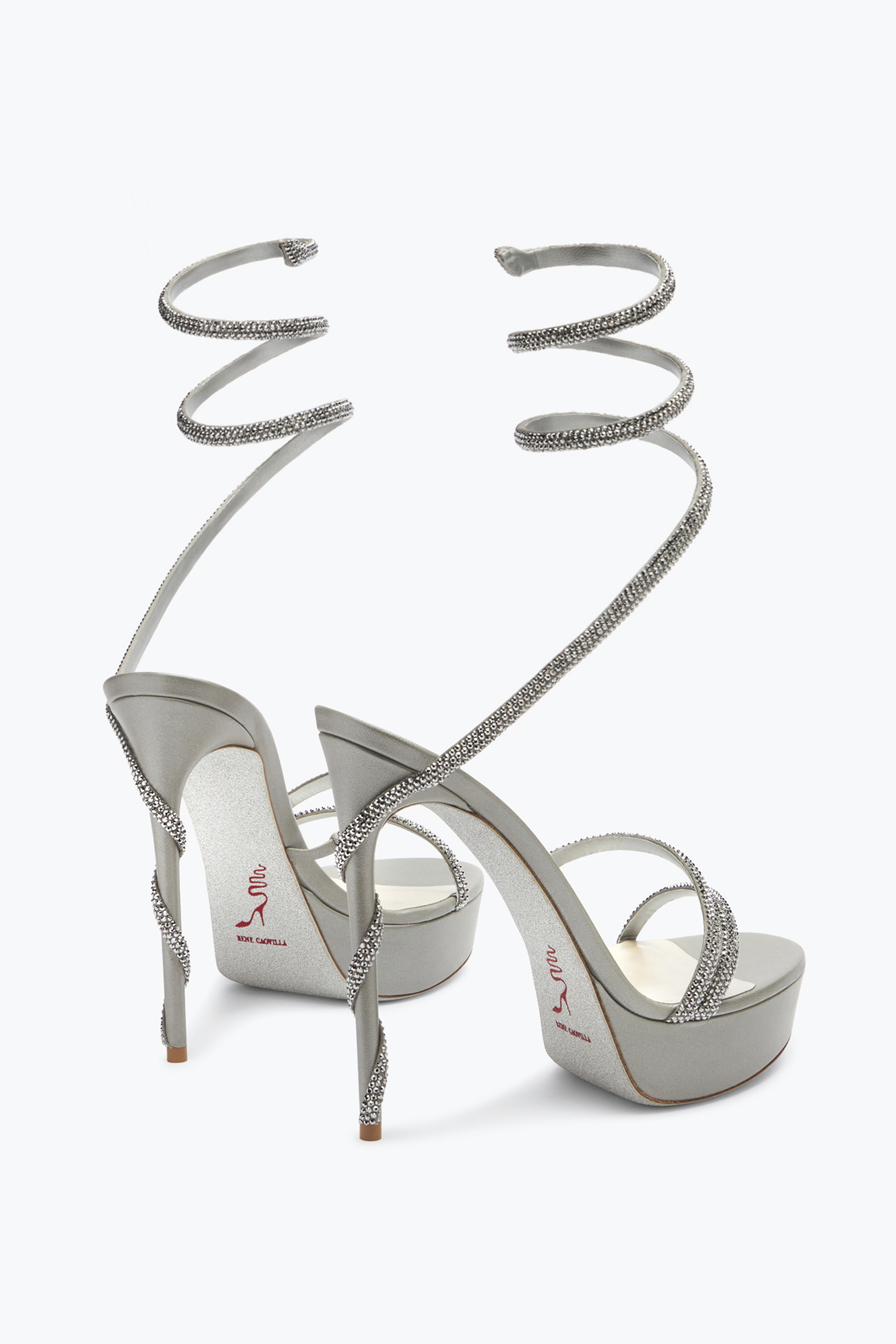 RENÉ CAOVILLA MARGOT CRYSTALS GRAY PLATFORM SANDAL 130