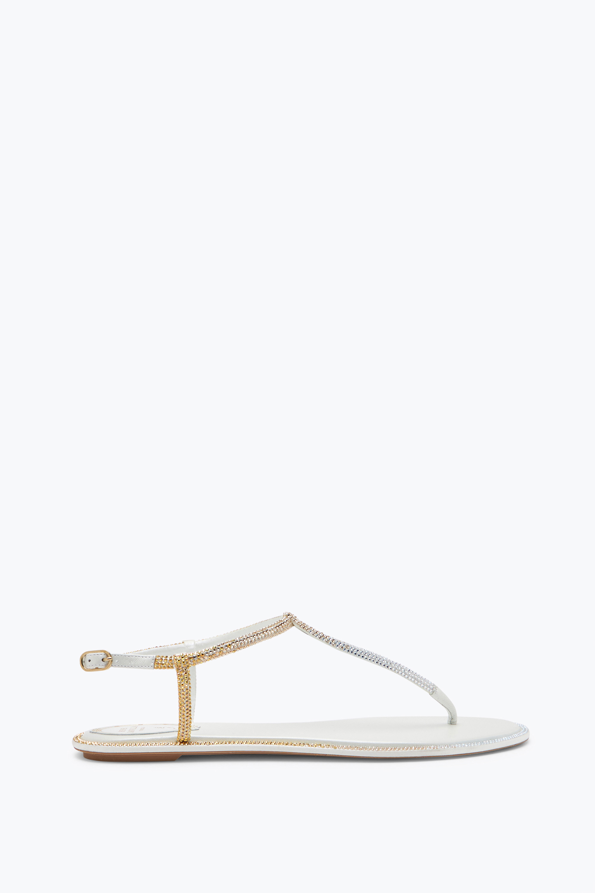 René Caovilla Diana Ivory Sandal With Gold And Silver Crystals 10 In White