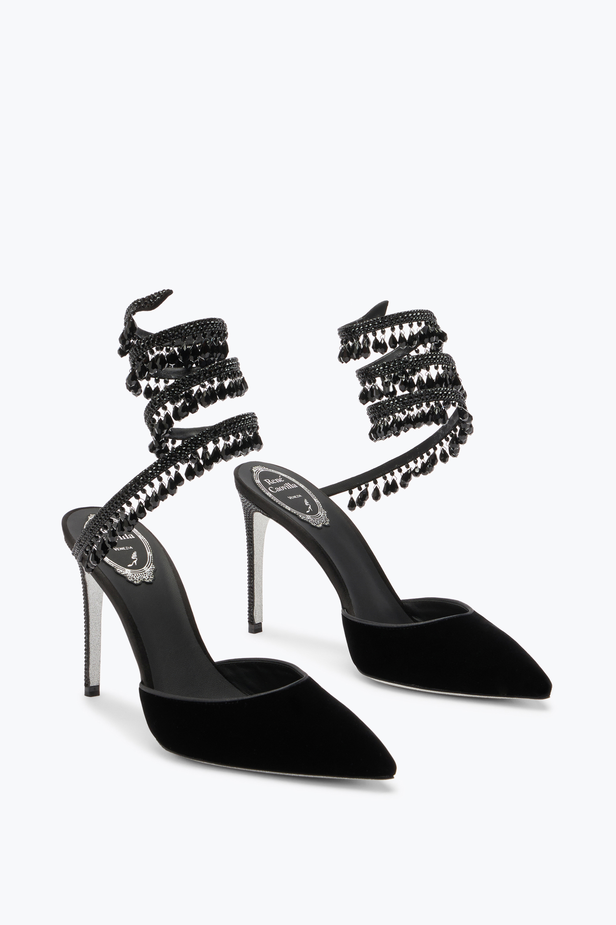 René Caovilla Black Pumps In Velvet Chandelier