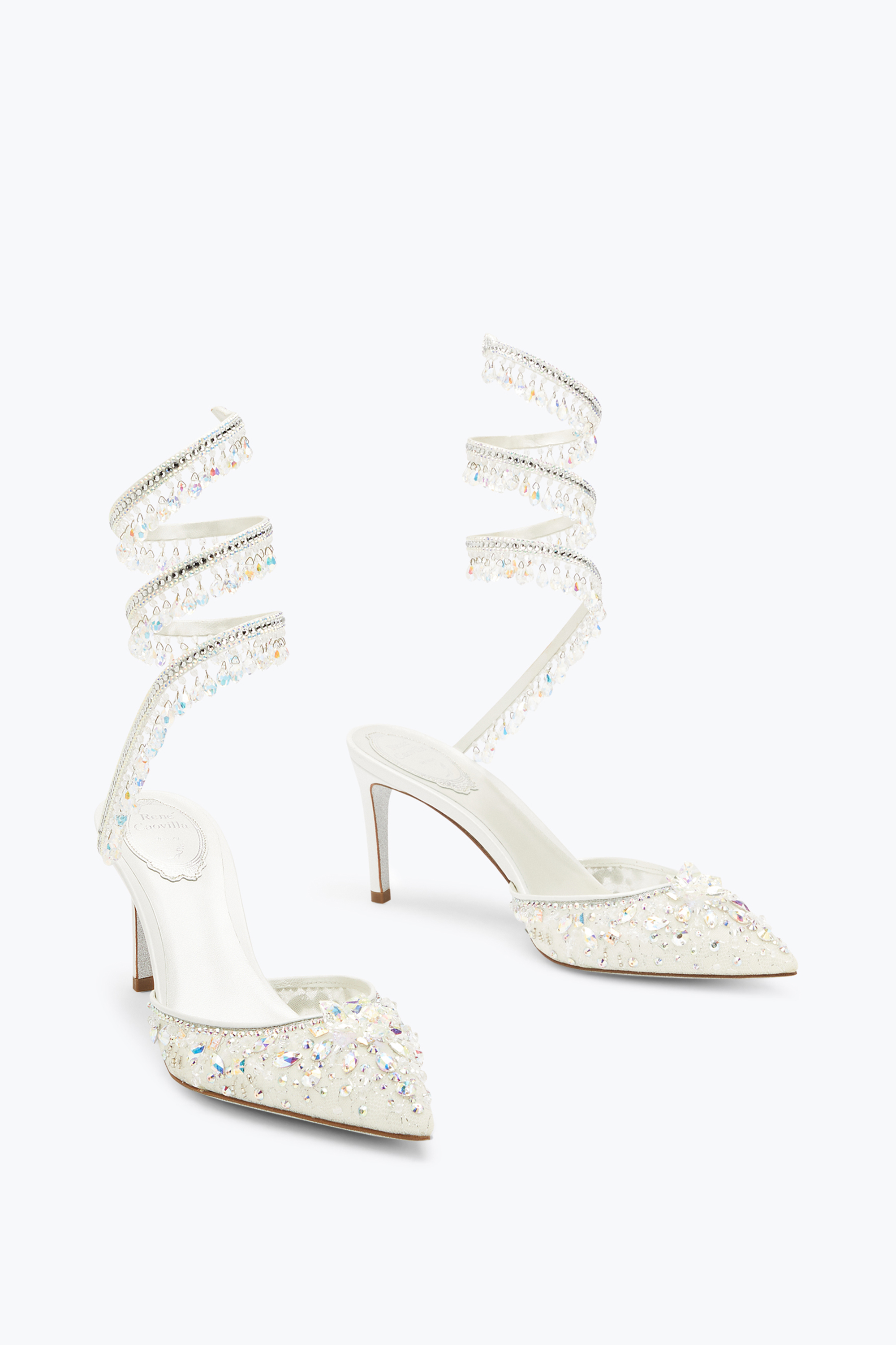 René Caovilla White Jewel Chandelier Pumps