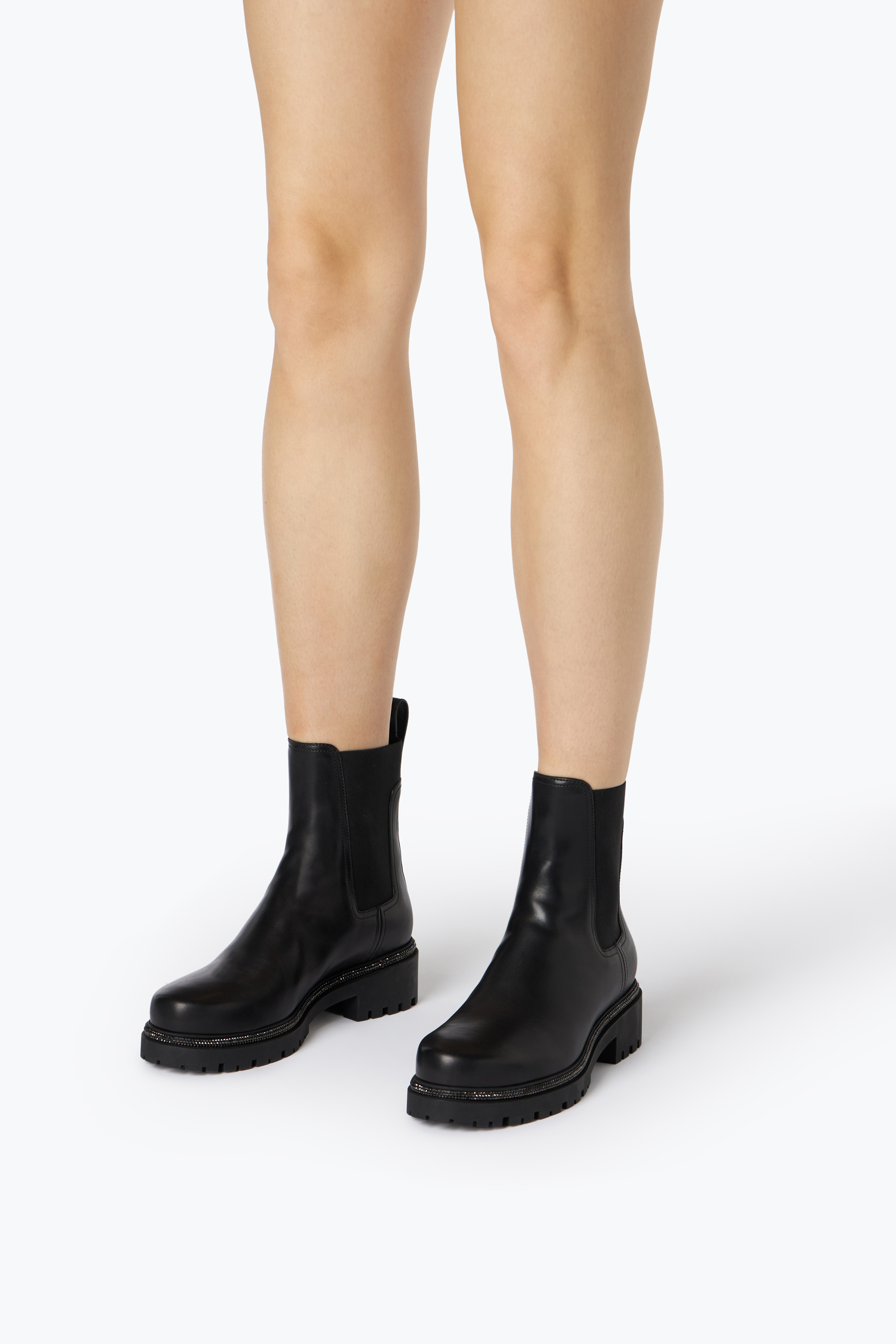 René Caovilla Black Leather Ankle Boots Bika