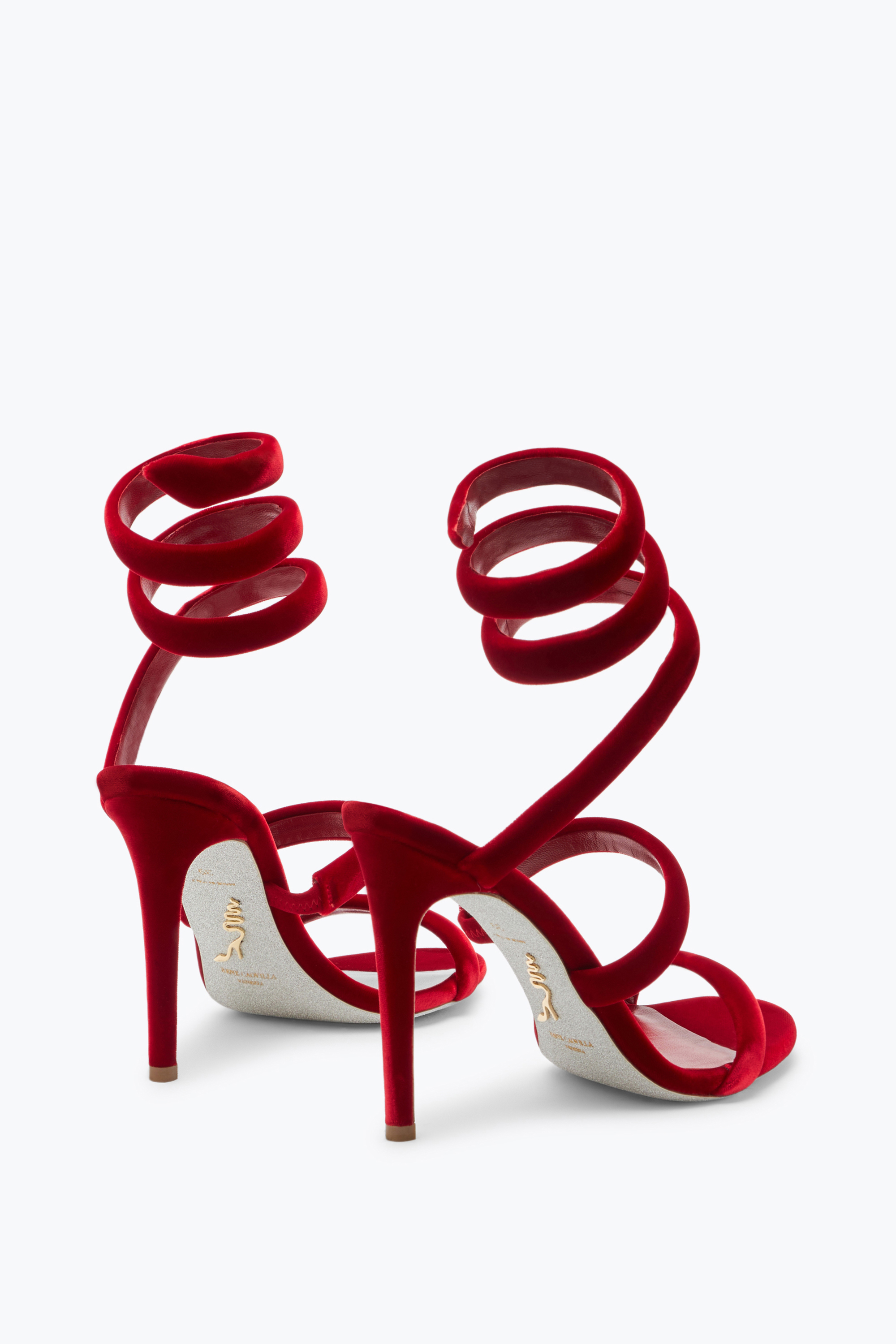 René Caovilla Cleo Ruby Velvet Sandal 105 In Red