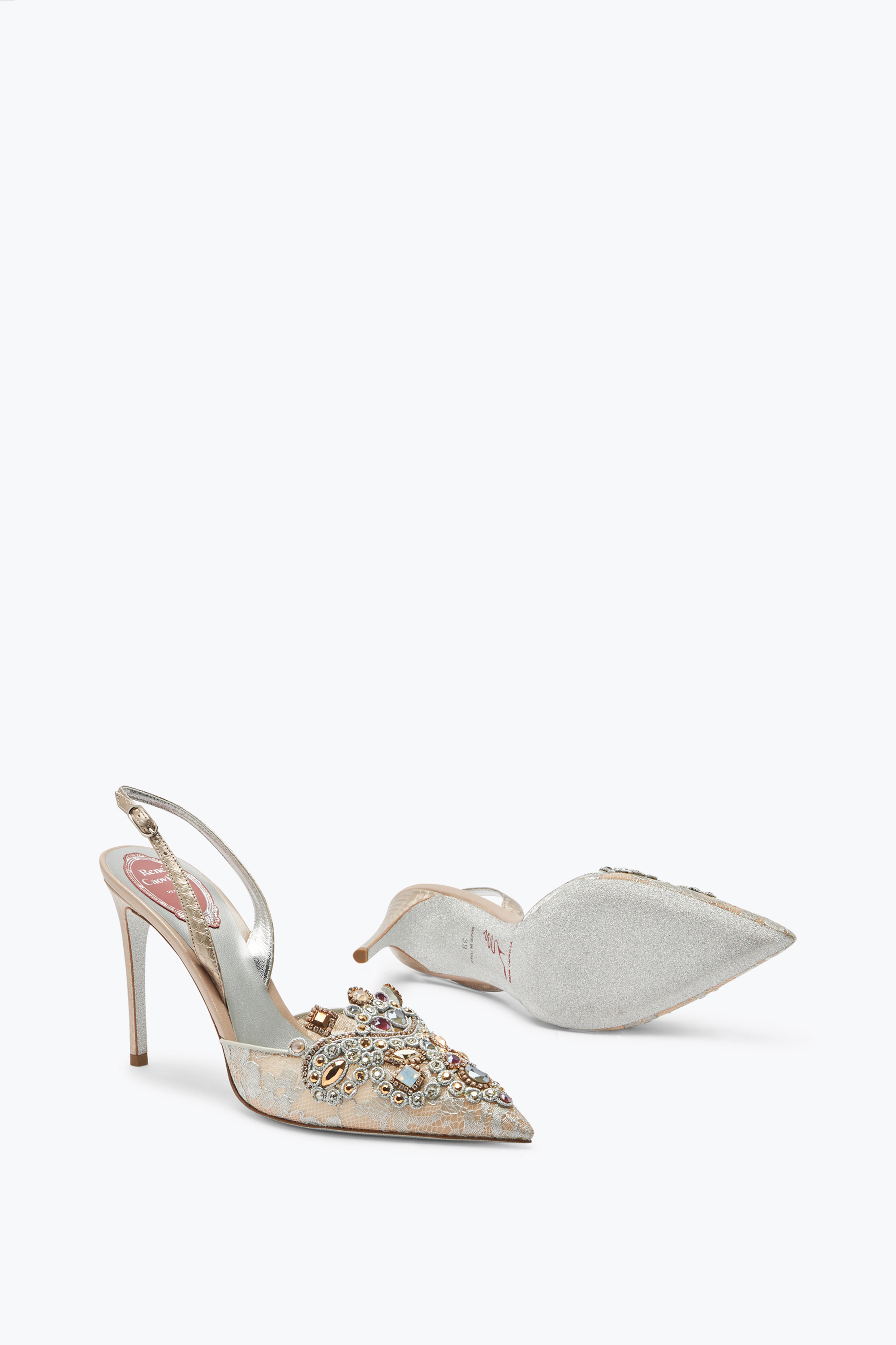 René Caovilla Grey Jewel Slingbacks Veneziana