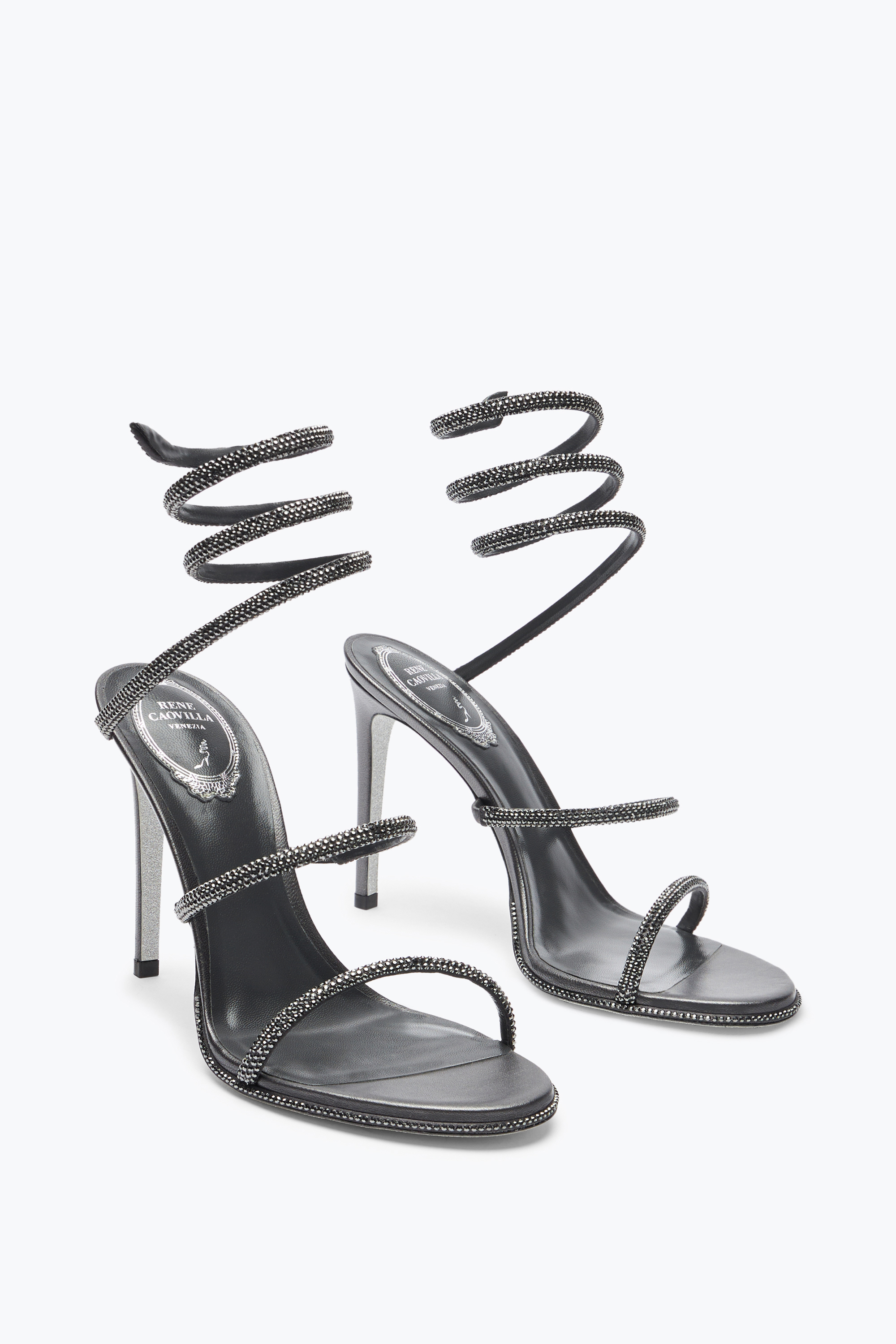 René Caovilla Cleo Anthracite Sandal With Crystals 105