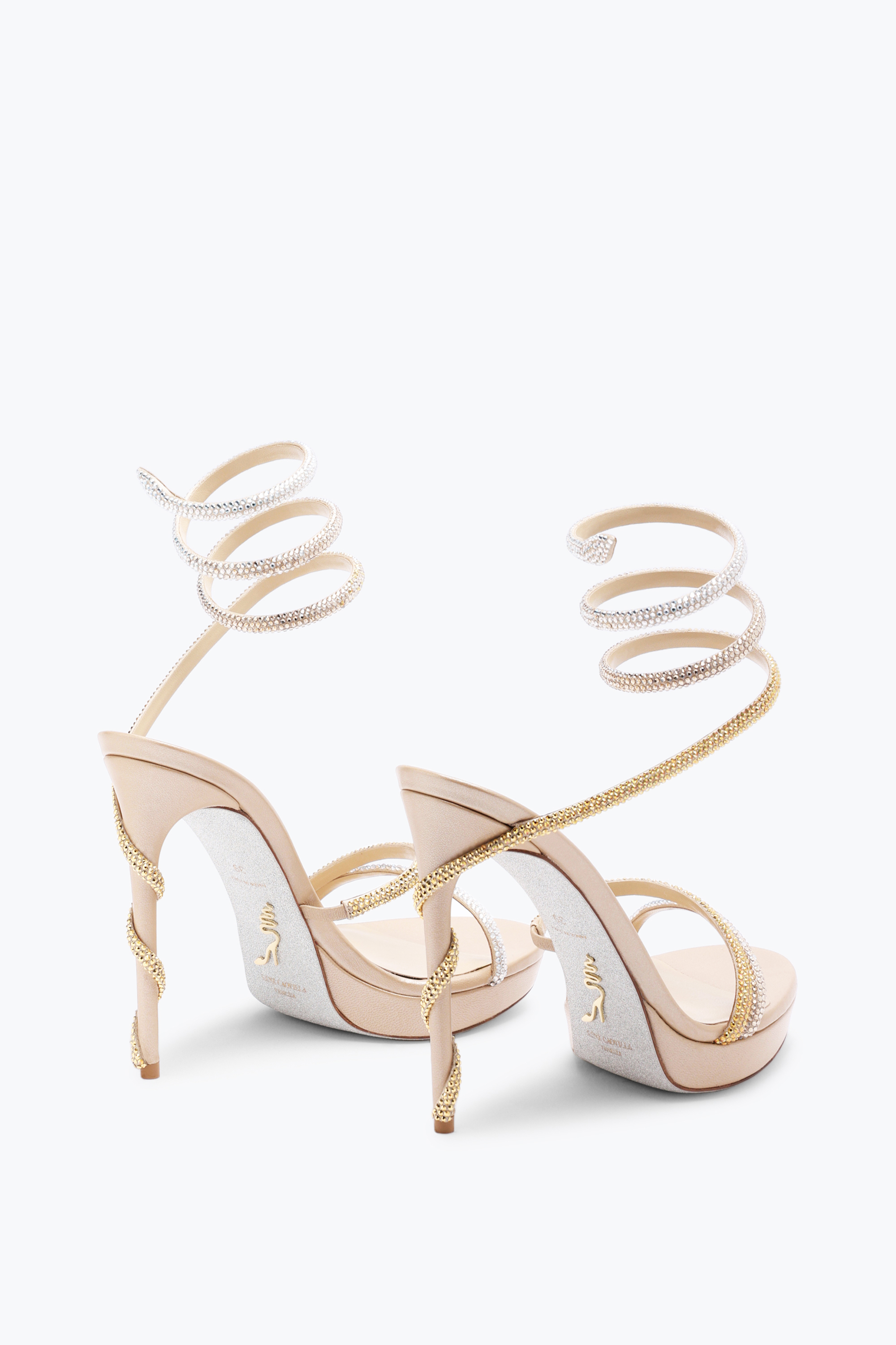 René Caovilla Margot Plateau Sandal With Gold And Silver Crystals 120