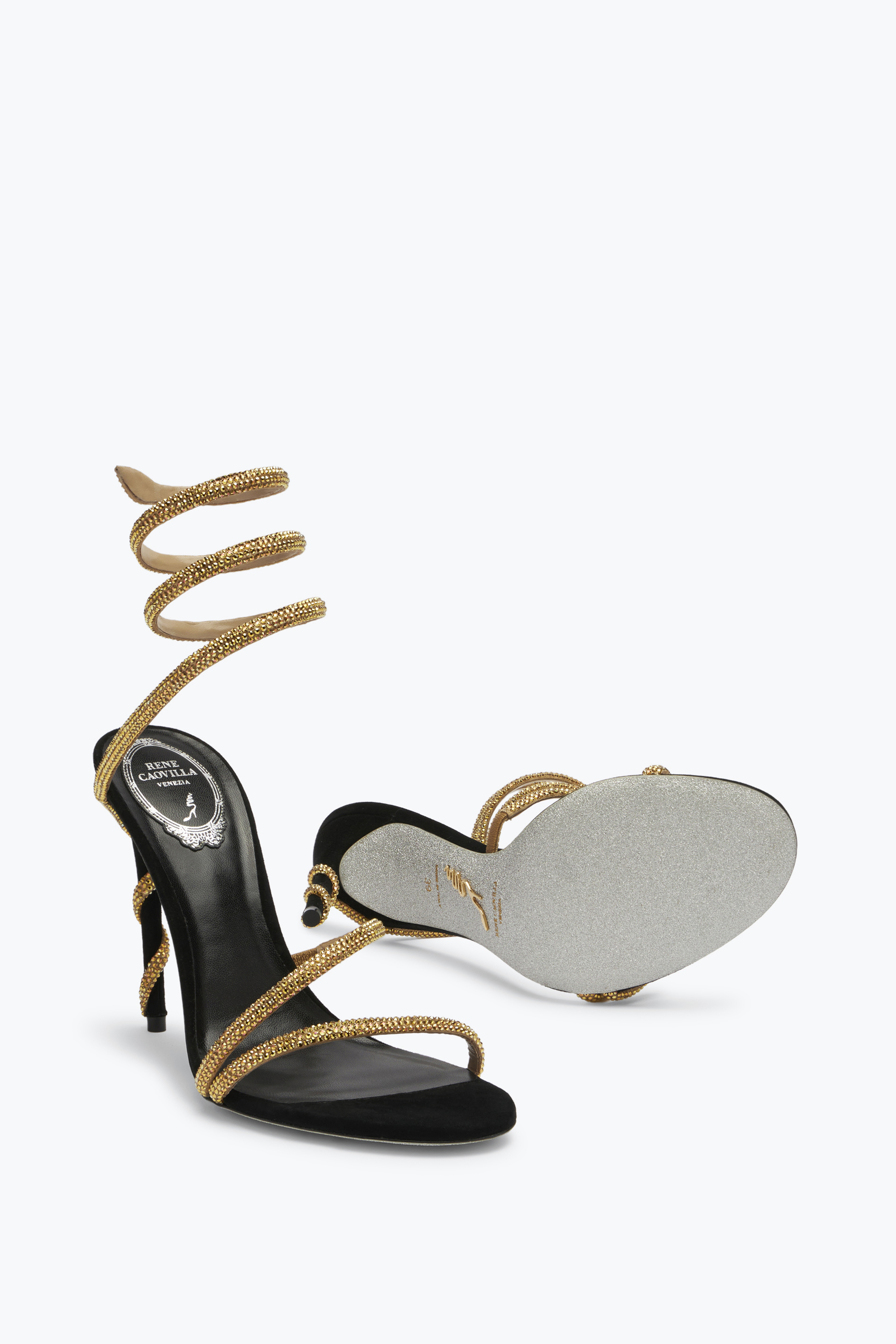 René Caovilla Margot Black Jewel Sandals Snake