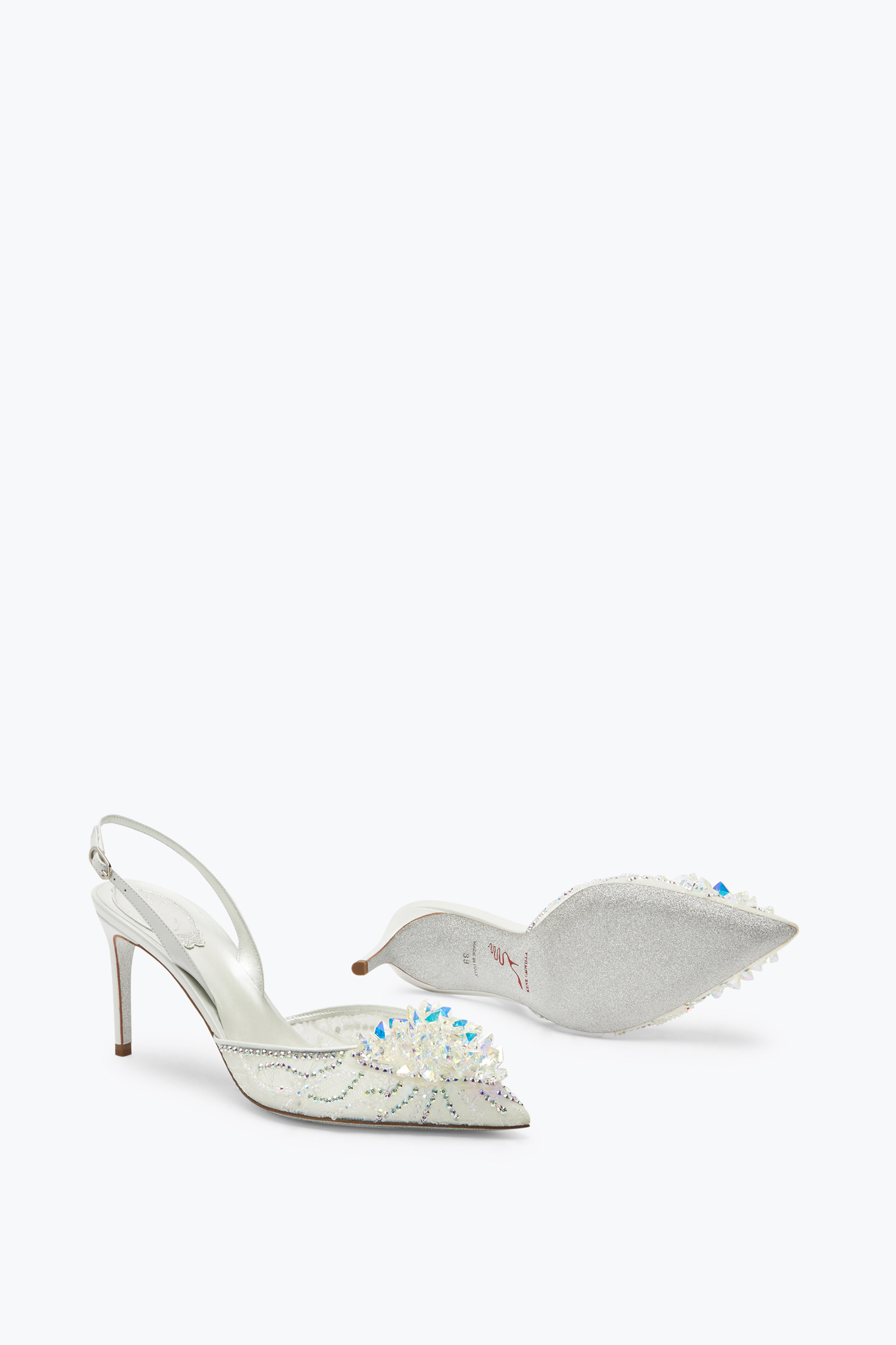 René Caovilla White Slingbacks In Lace Frozen