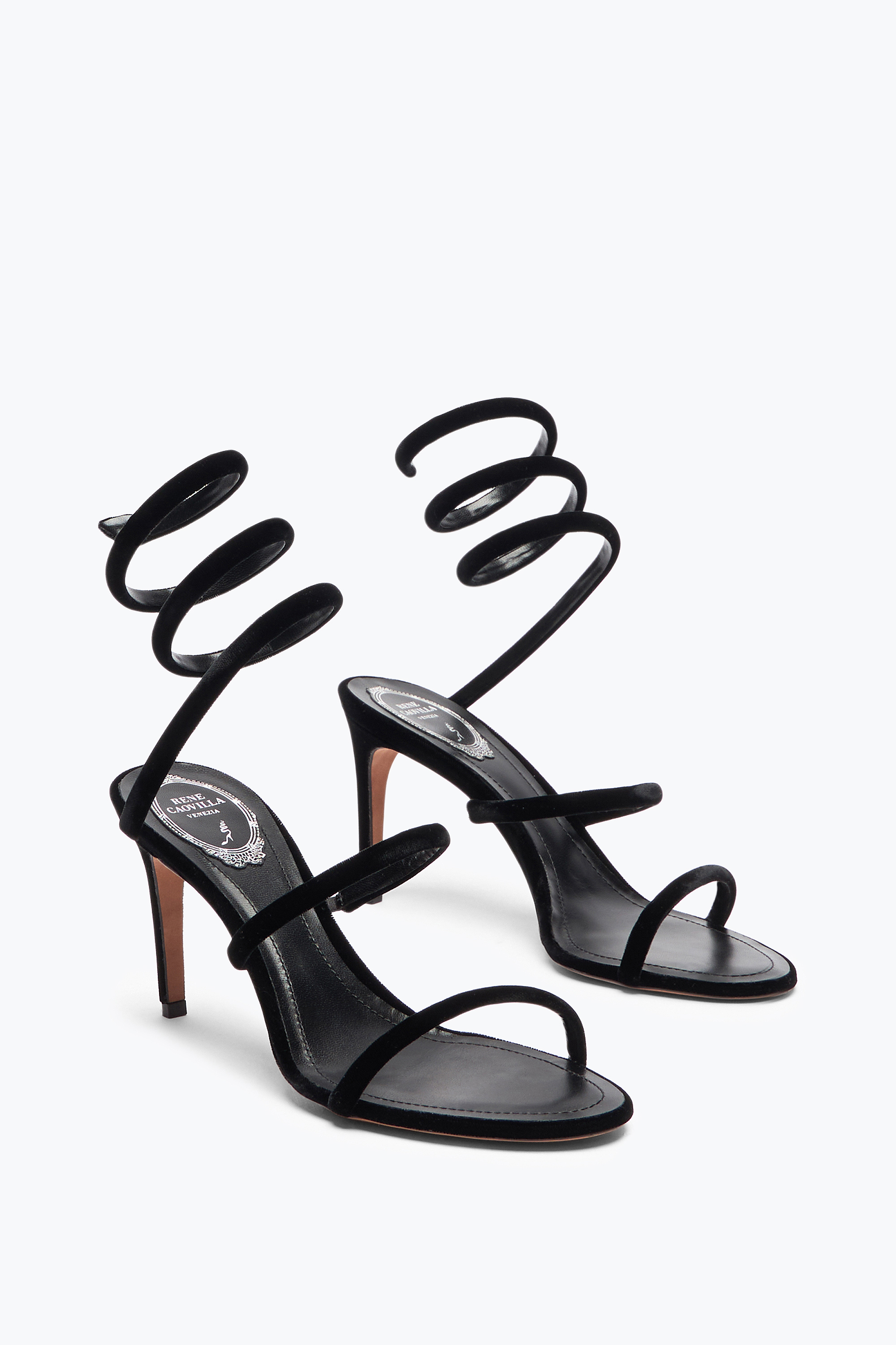 René Caovilla Cleo Black Velvet Sandal 80 In Black
