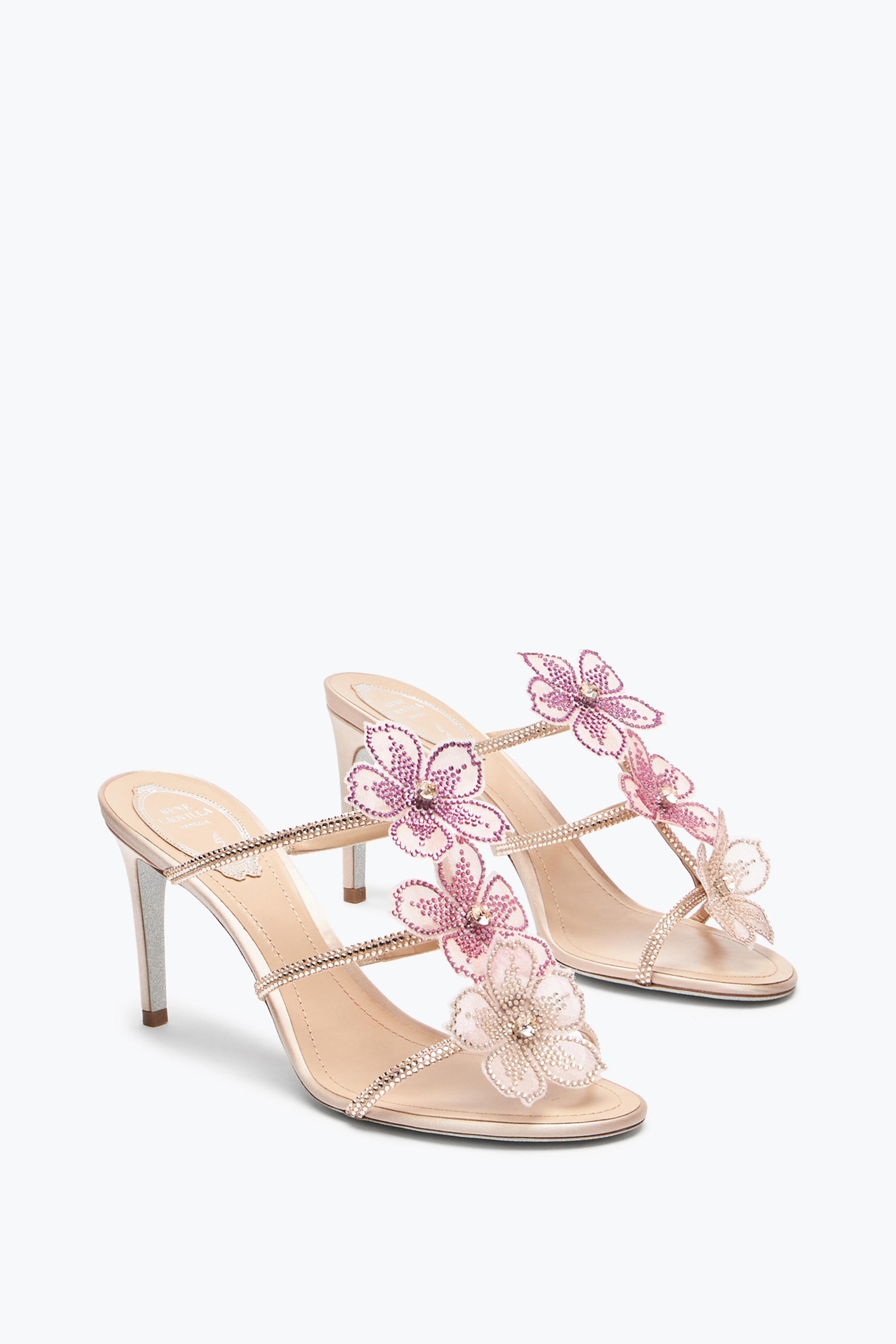 René Caovilla Peach Flower Pink Mule 80