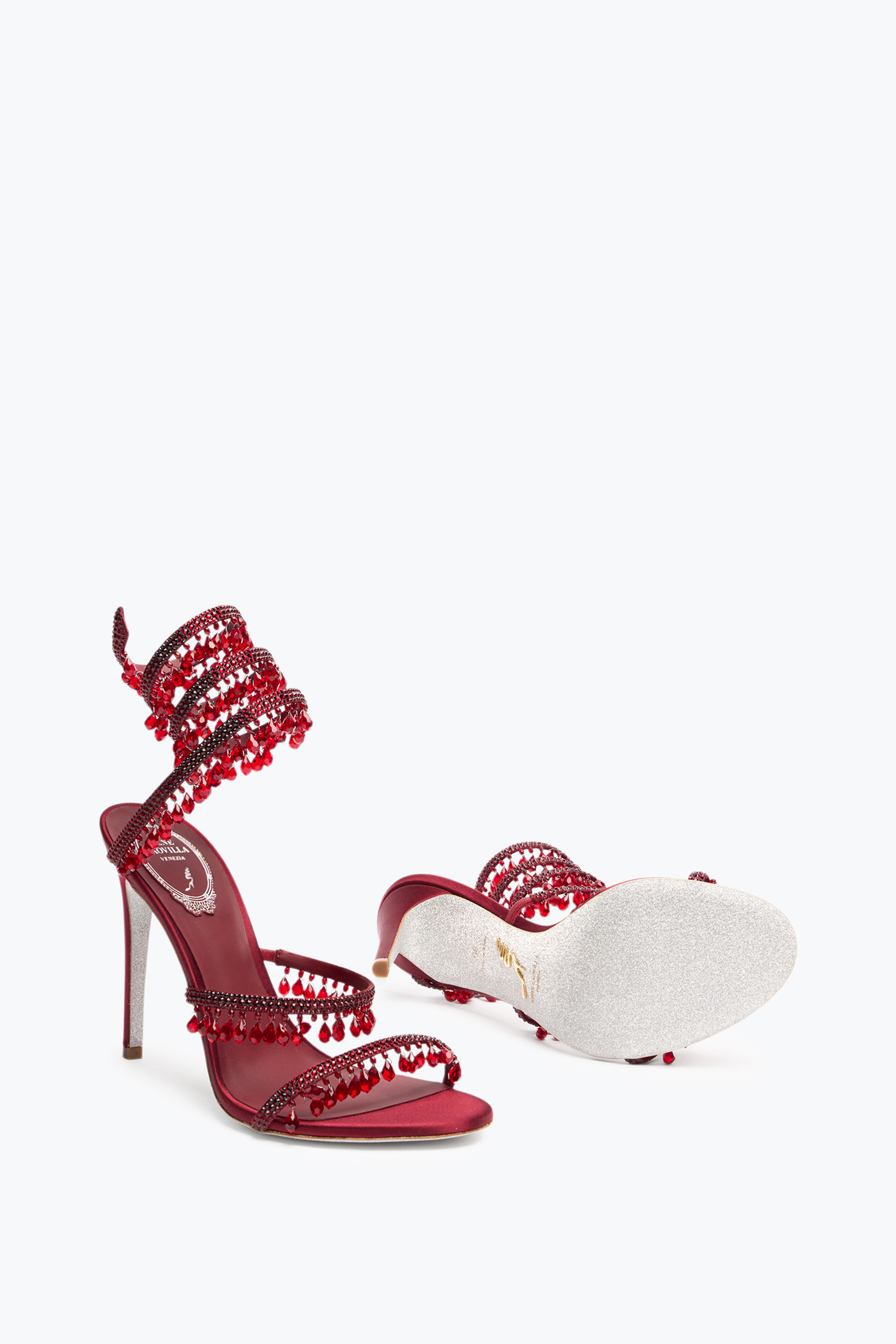 René Caovilla 110mm Embellished Satin Heeled Sandals