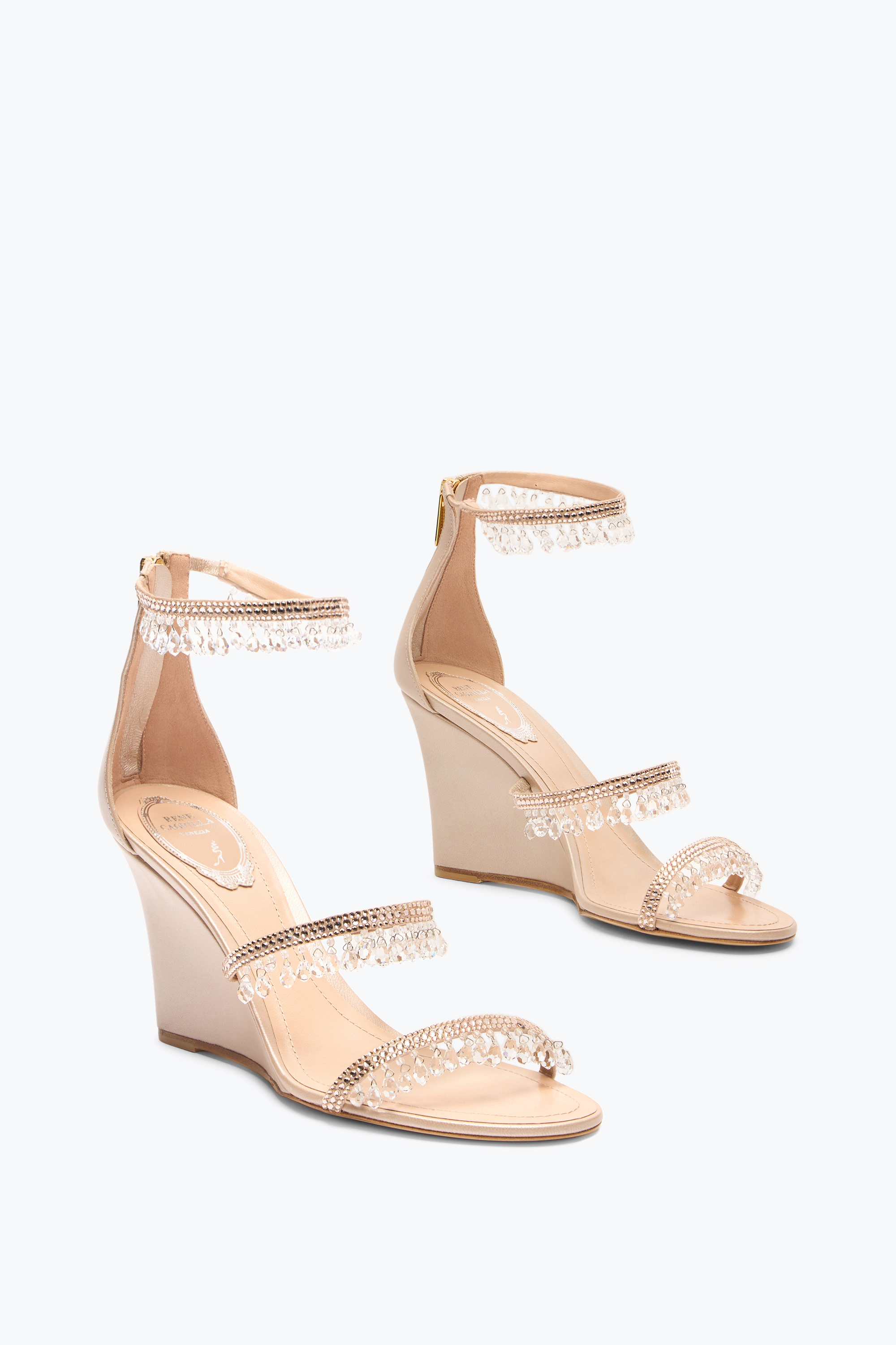 René Caovilla Chandelier Powder Pink Wedge Sandal 80