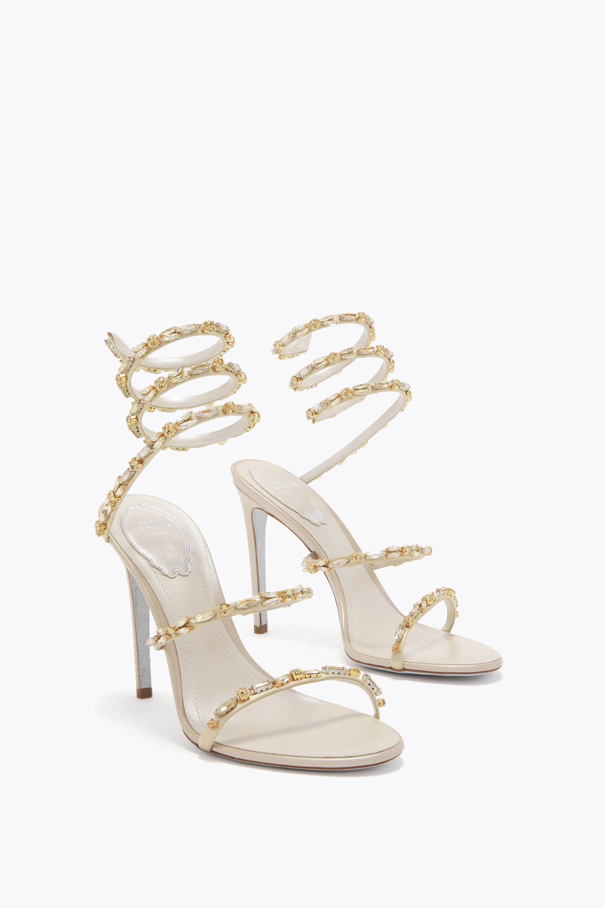 René Caovilla Golden Ivory Sandal 105 In White