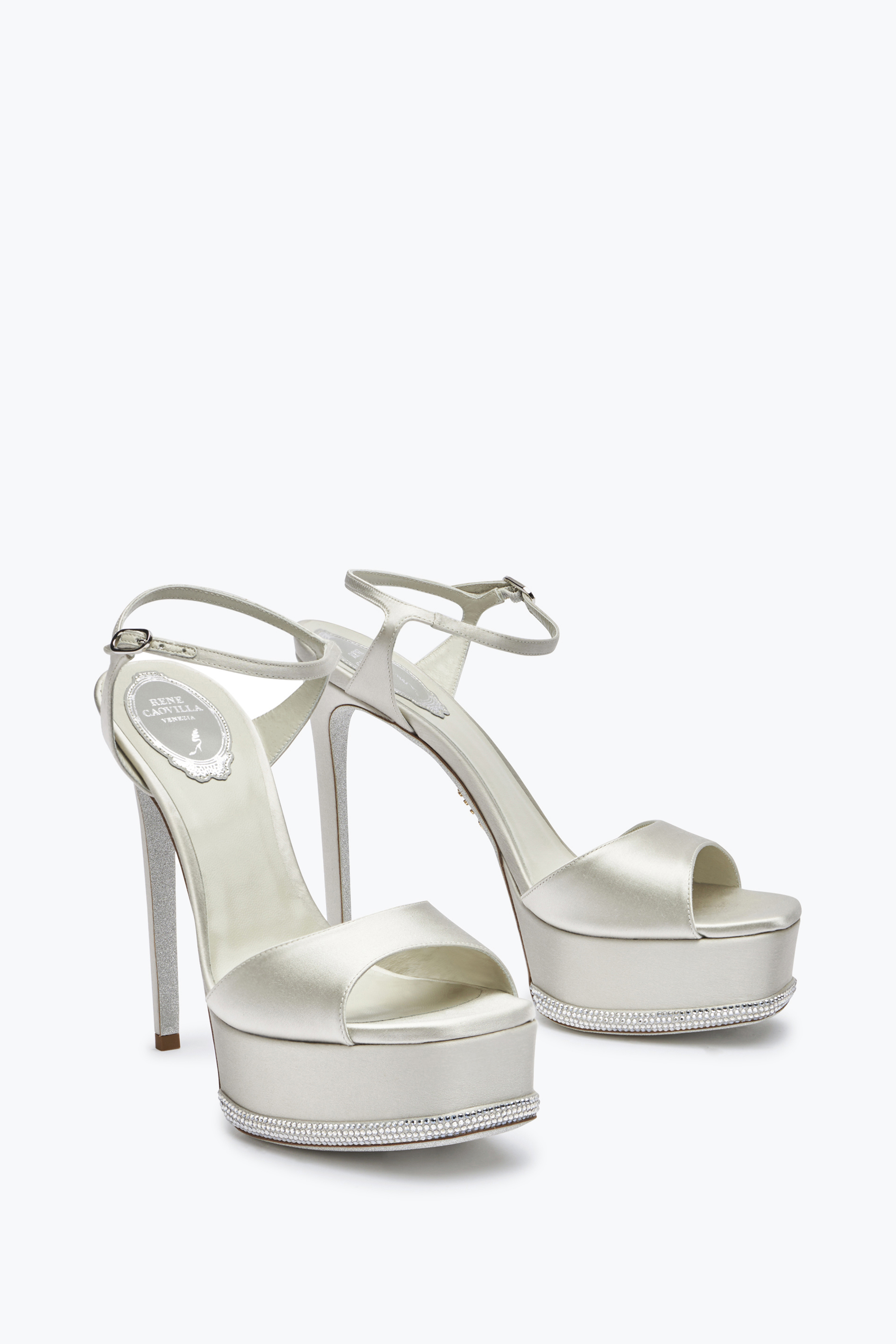 René Caovilla Anastasia Crystal Gray Platform Sandal 130