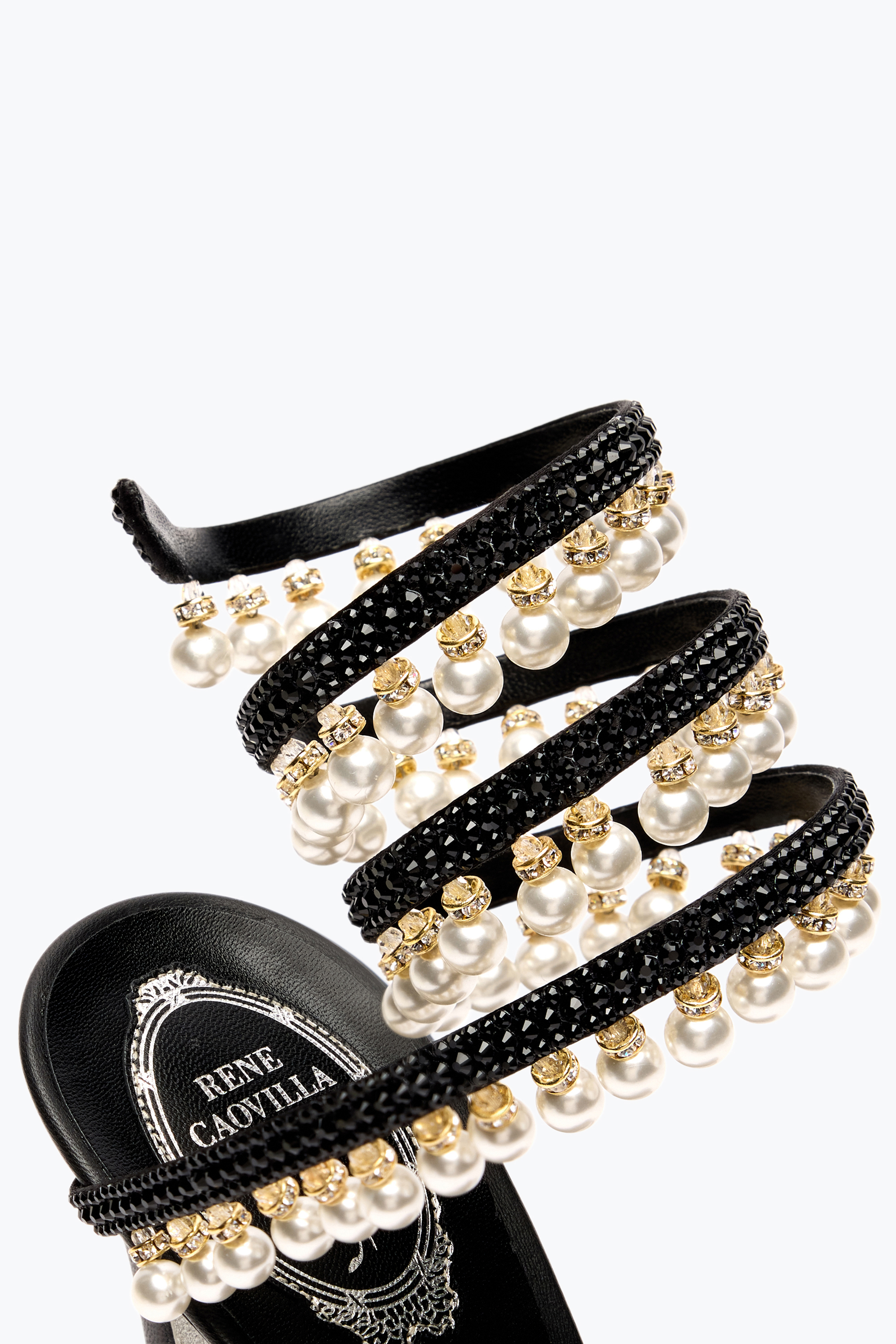 René Caovilla Chandelier Black Platform Sandal With Pearls 130