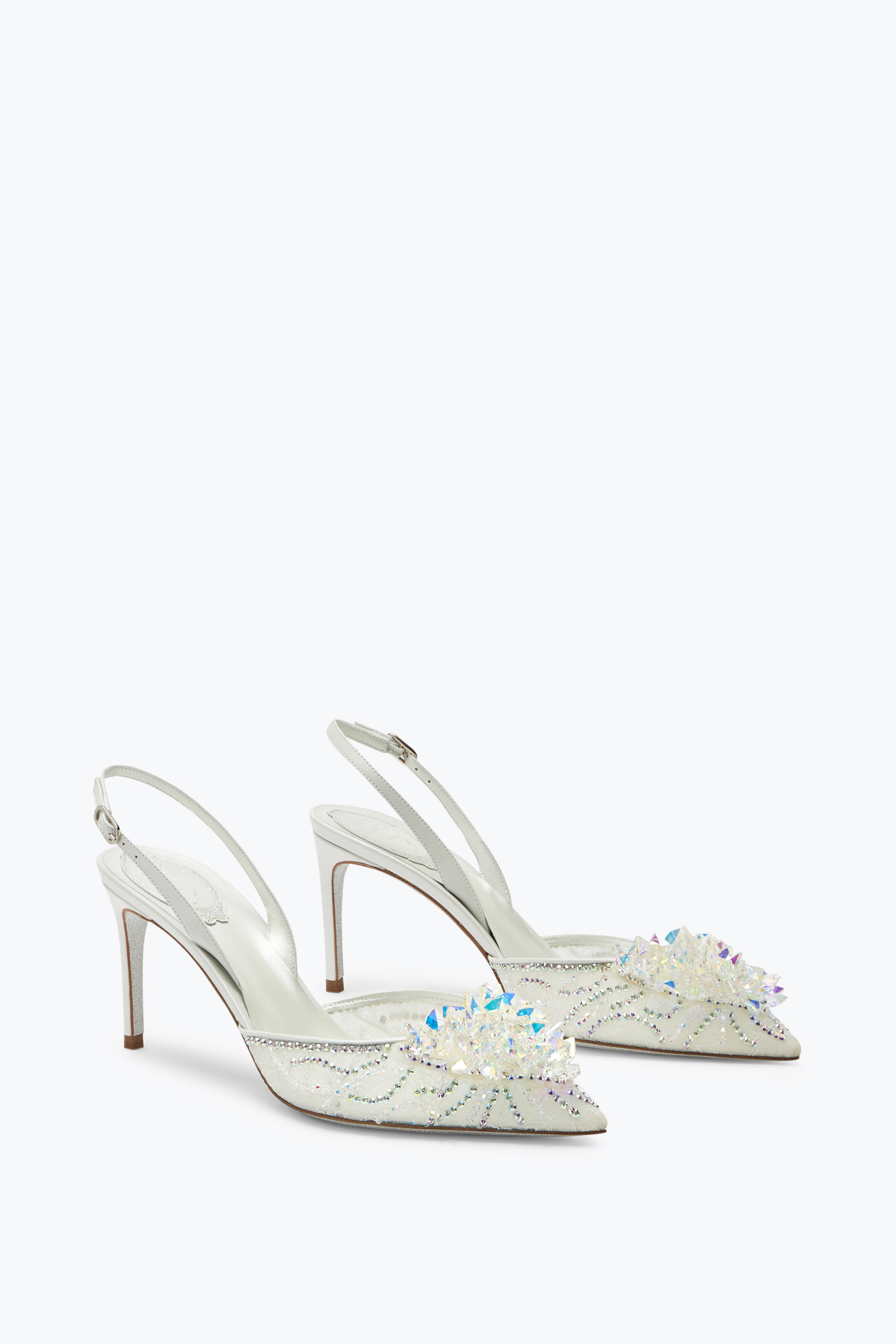 René Caovilla White Slingbacks In Lace Frozen
