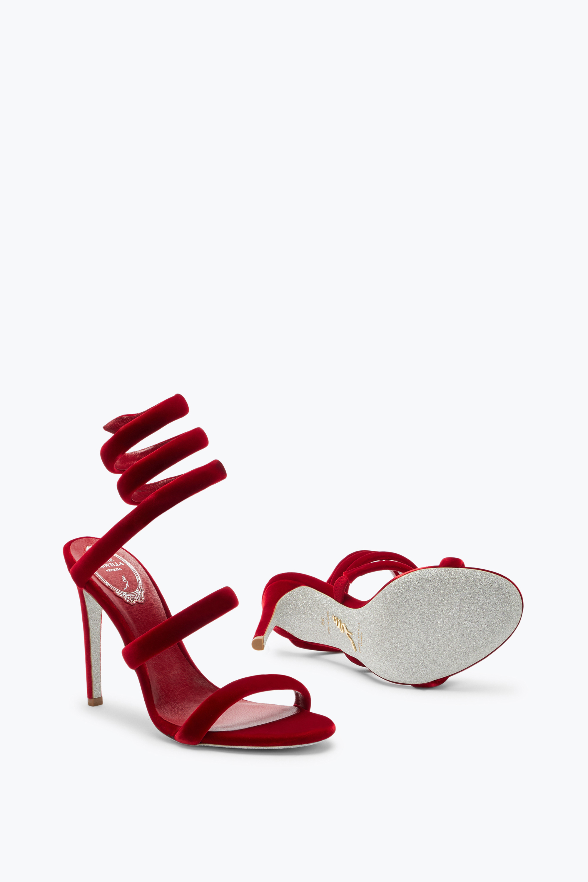 René Caovilla Cleo Ruby Velvet Sandal 105 In Red