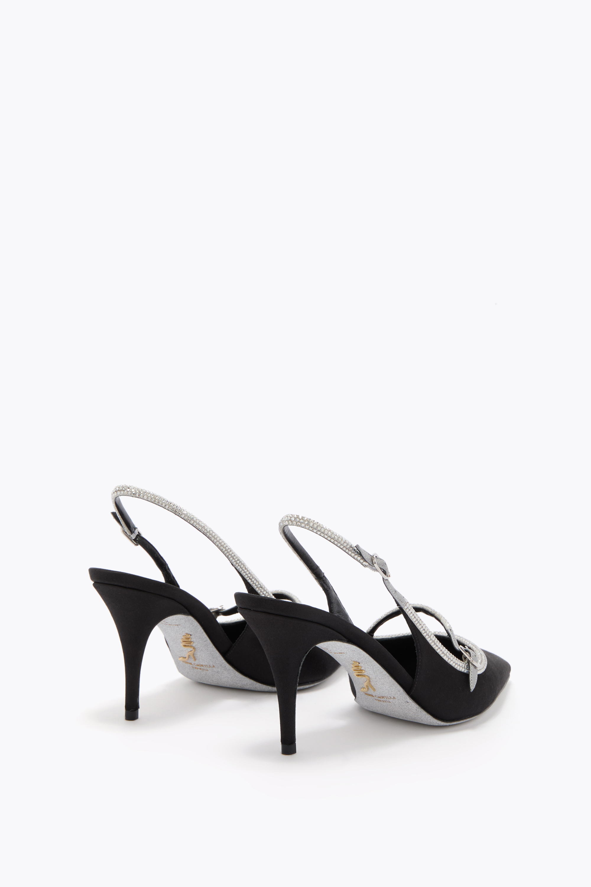 René Caovilla Lily Black And Silver Slingback 80 In Black