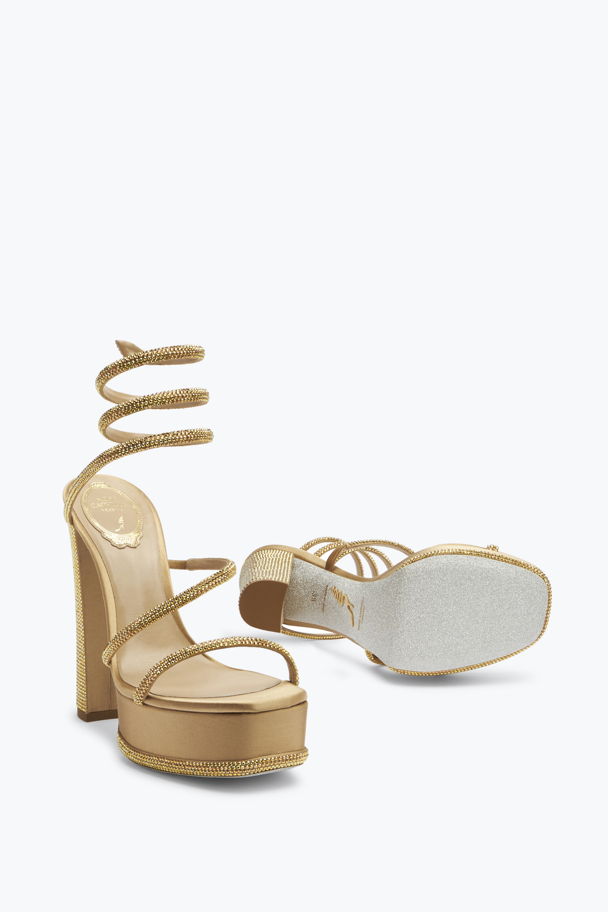 Shop René Caovilla Cleo Crystal Gold Platform Sandal 130