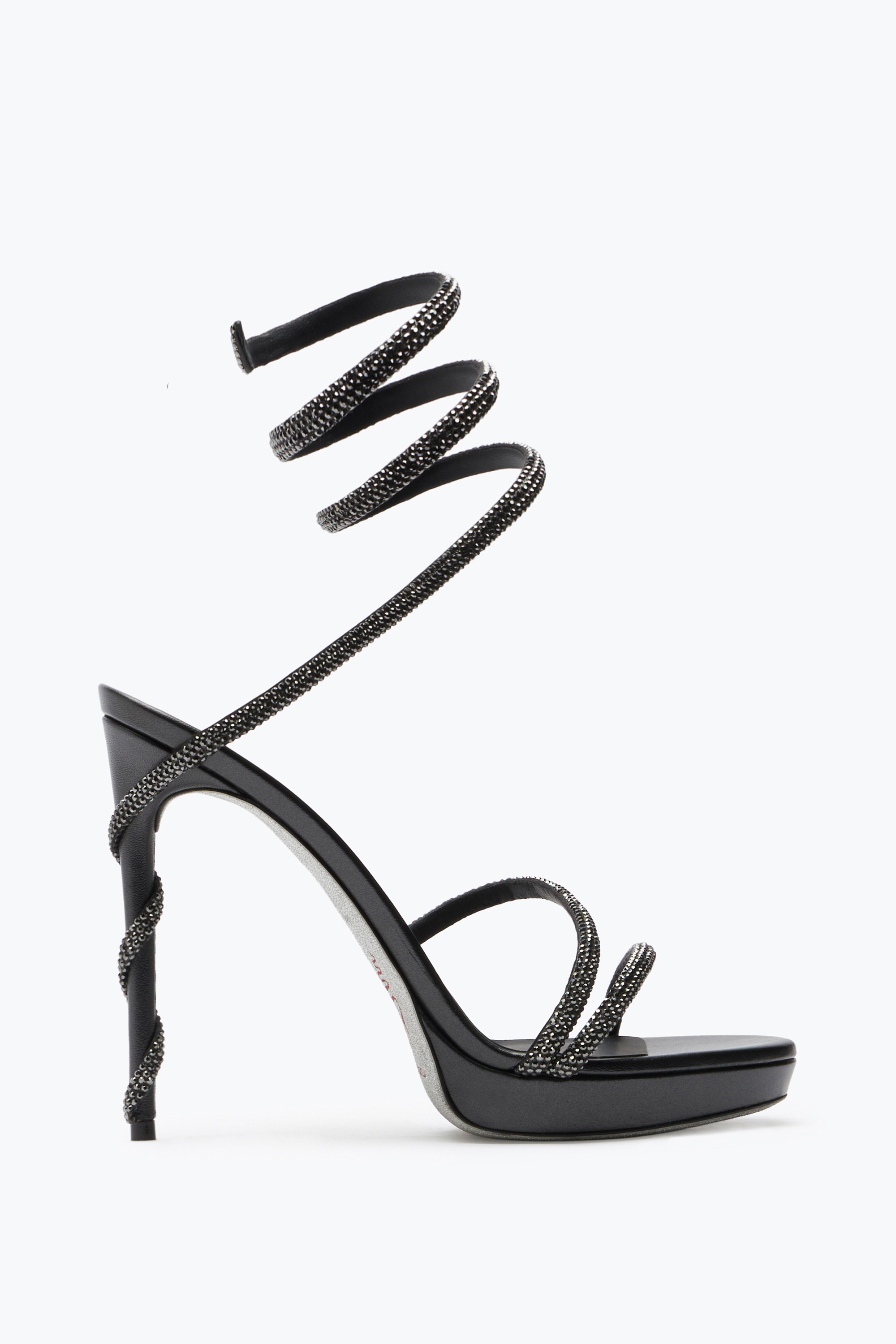 René Caovilla Margot Crystal Black Platform Sandal 120