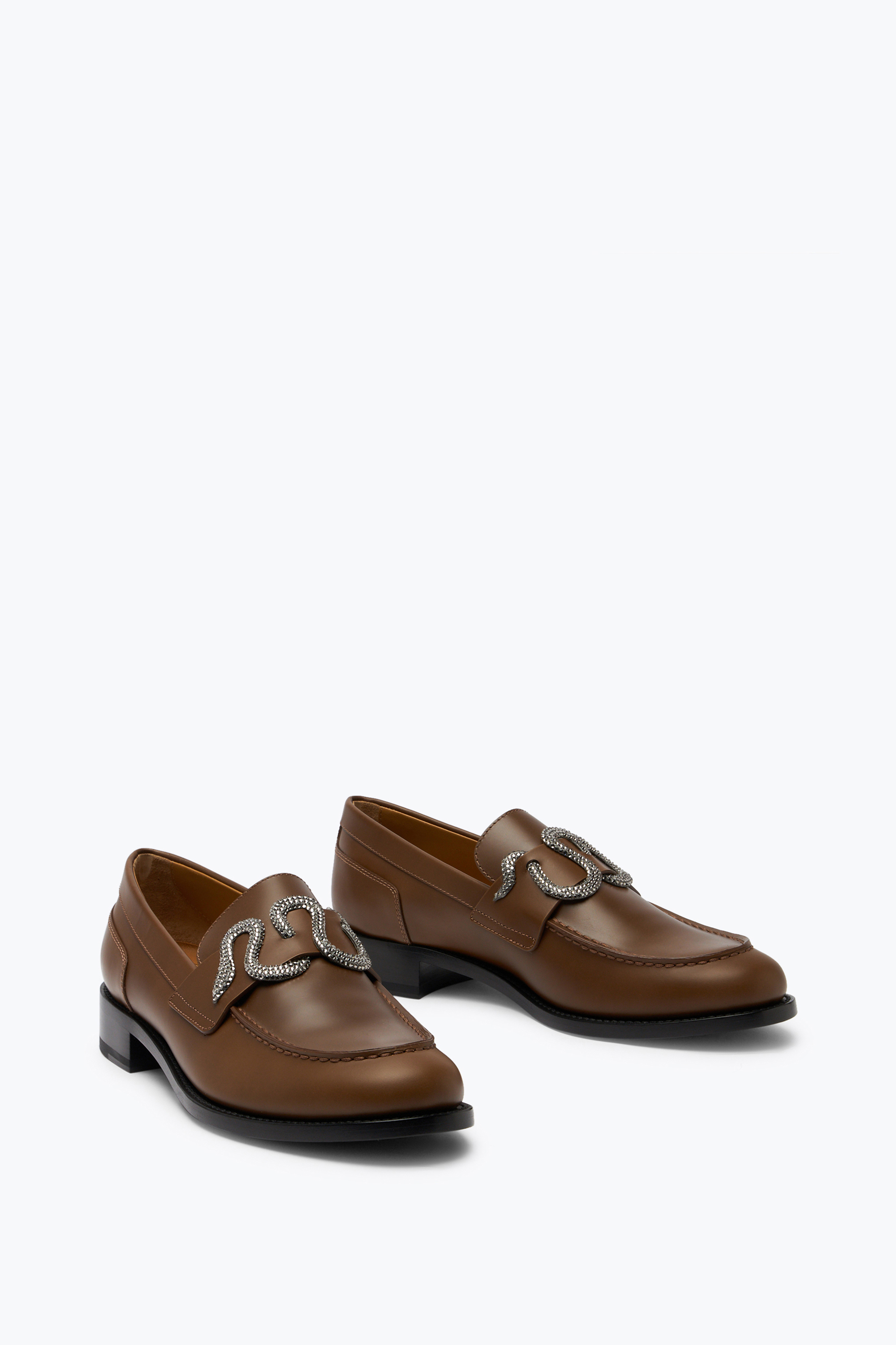 Shop René Caovilla Morgana Brown Loafer With Silver Crystal 20